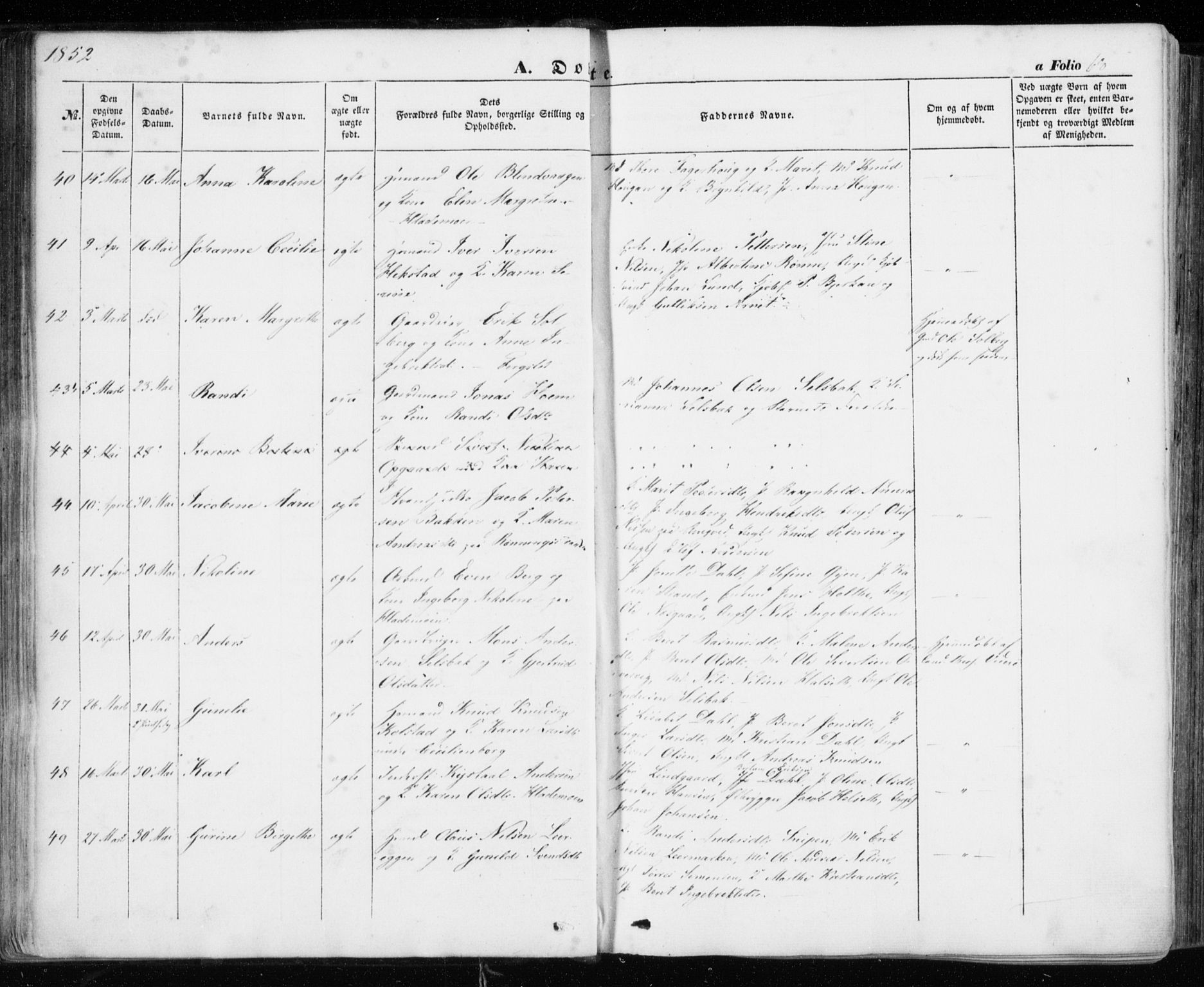 Ministerialprotokoller, klokkerbøker og fødselsregistre - Sør-Trøndelag, AV/SAT-A-1456/606/L0291: Parish register (official) no. 606A06, 1848-1856, p. 68