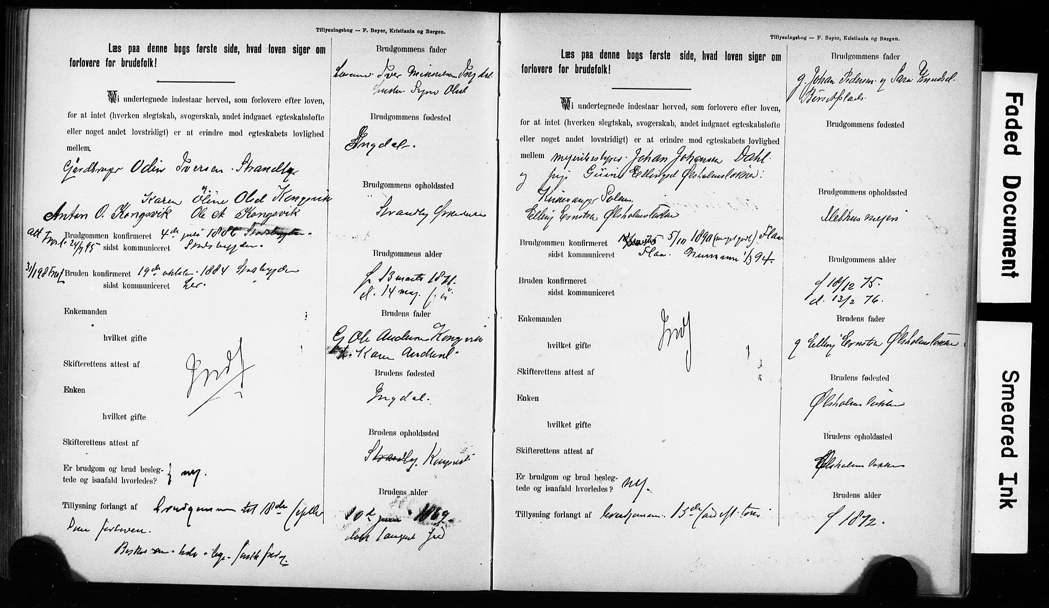 Hurum kirkebøker, AV/SAKO-A-229/H/Hb/L0001: Best man's statements no. 1, 1890-1899