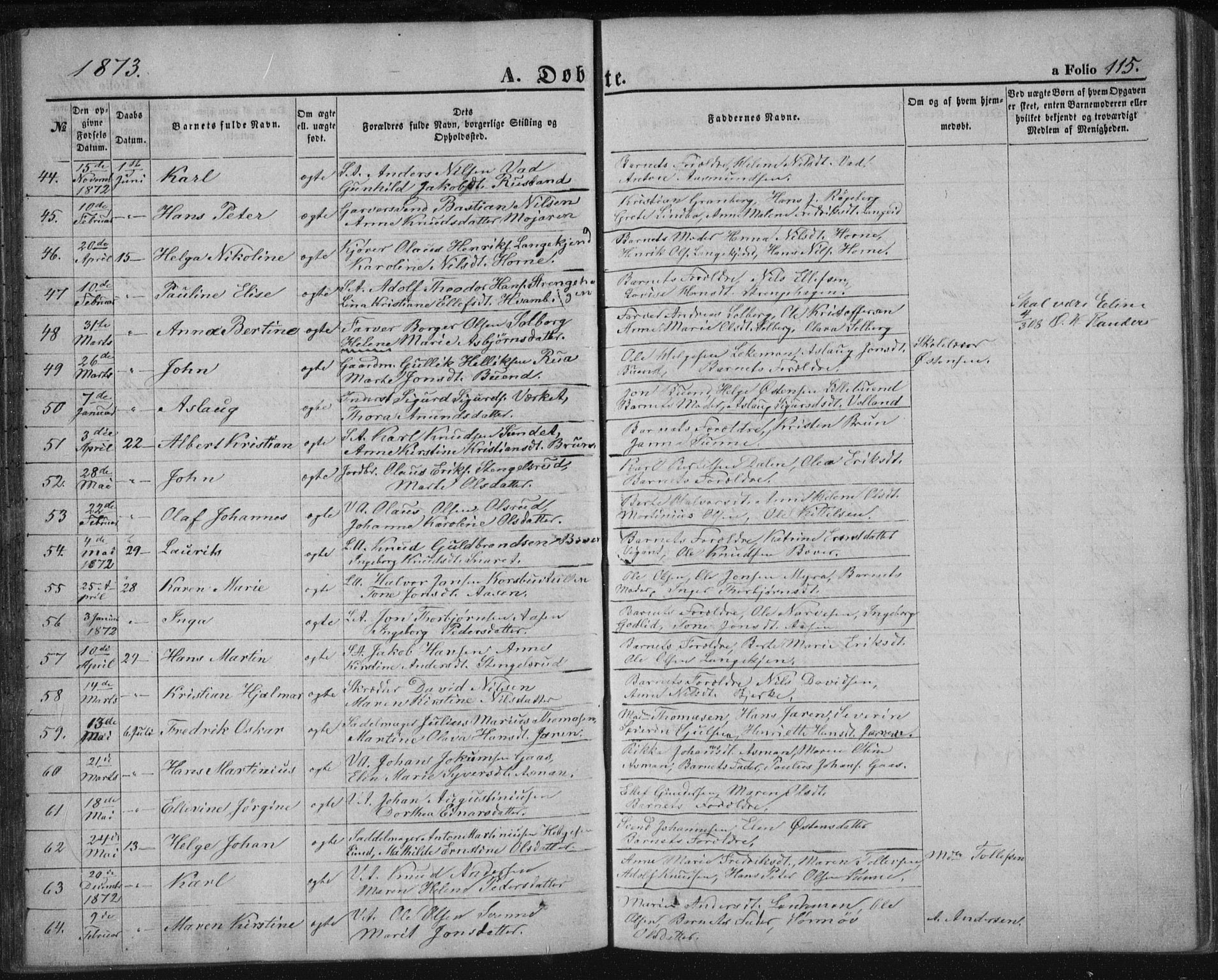 Kongsberg kirkebøker, SAKO/A-22/F/Fa/L0010: Parish register (official) no. I 10, 1859-1875, p. 115