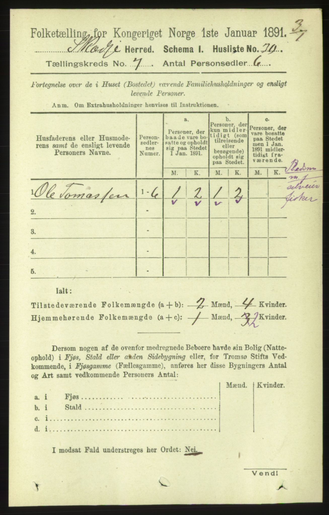 RA, 1891 census for 1529 Skodje, 1891, p. 1400