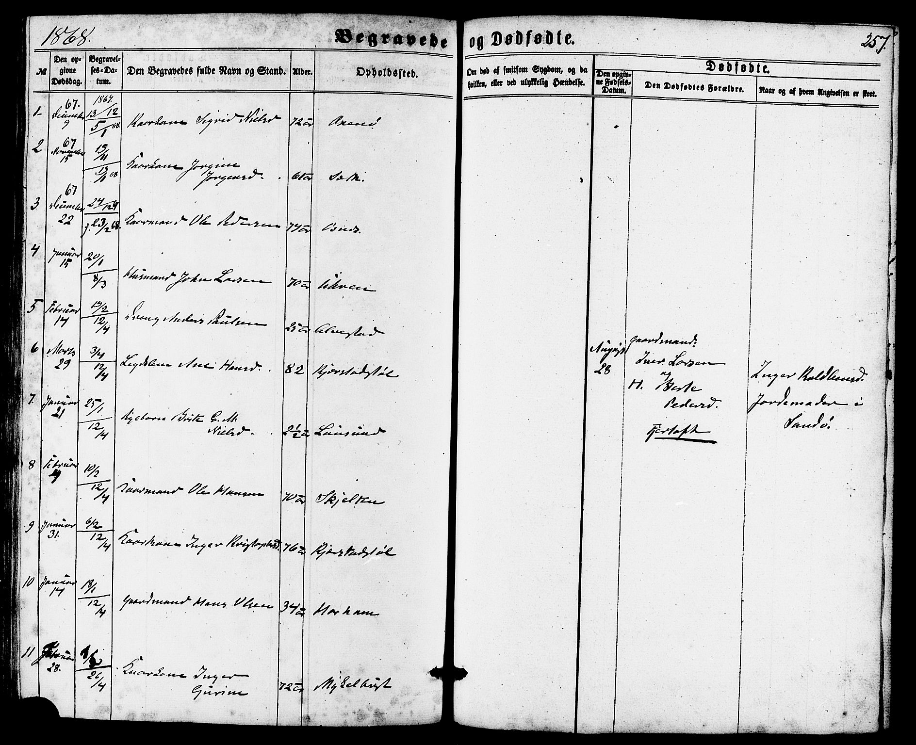 Ministerialprotokoller, klokkerbøker og fødselsregistre - Møre og Romsdal, SAT/A-1454/536/L0498: Parish register (official) no. 536A07, 1862-1875, p. 257