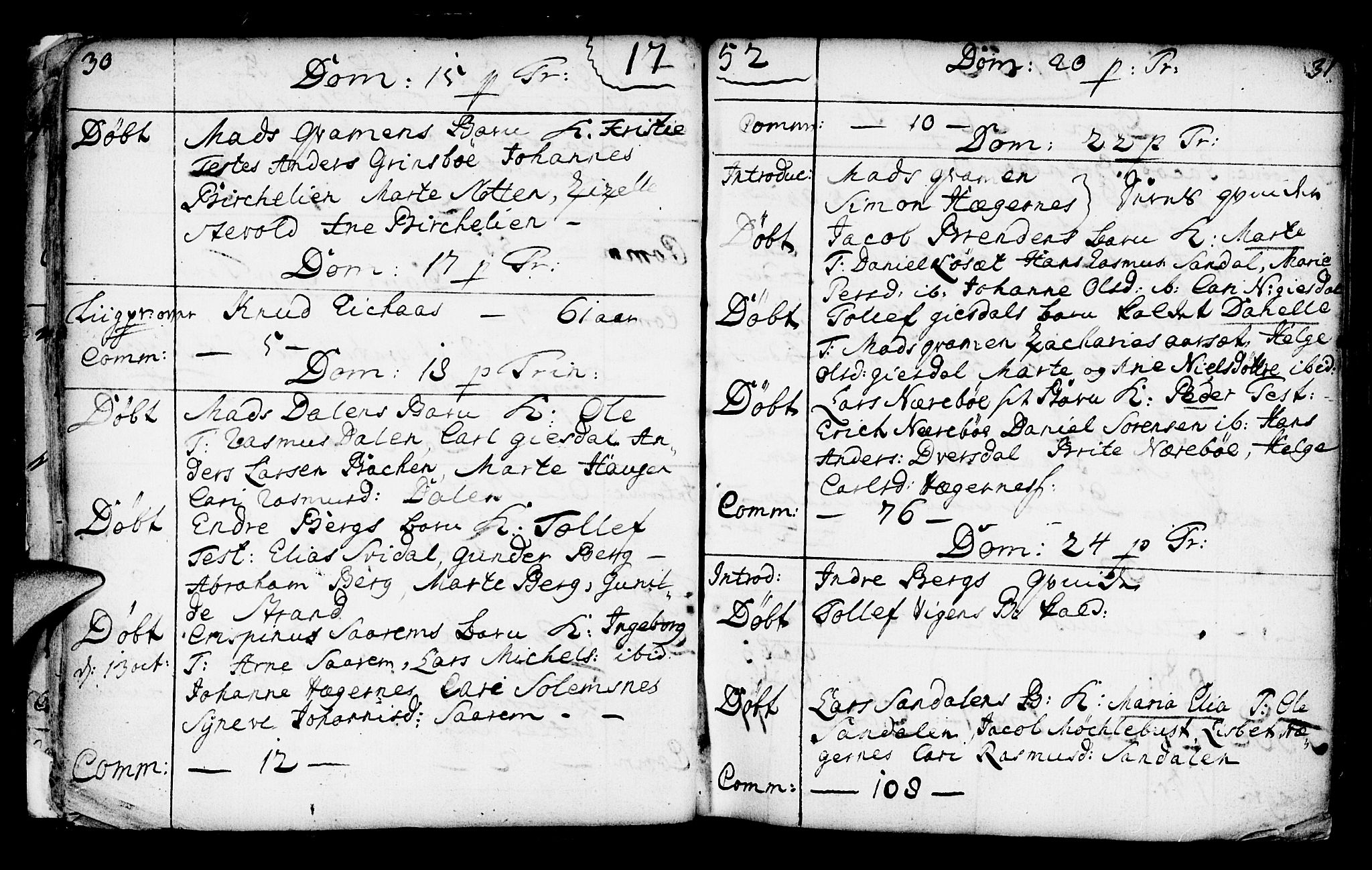 Jølster sokneprestembete, SAB/A-80701/H/Haa/Haaa/L0003: Parish register (official) no. A 3, 1748-1789, p. 30-31