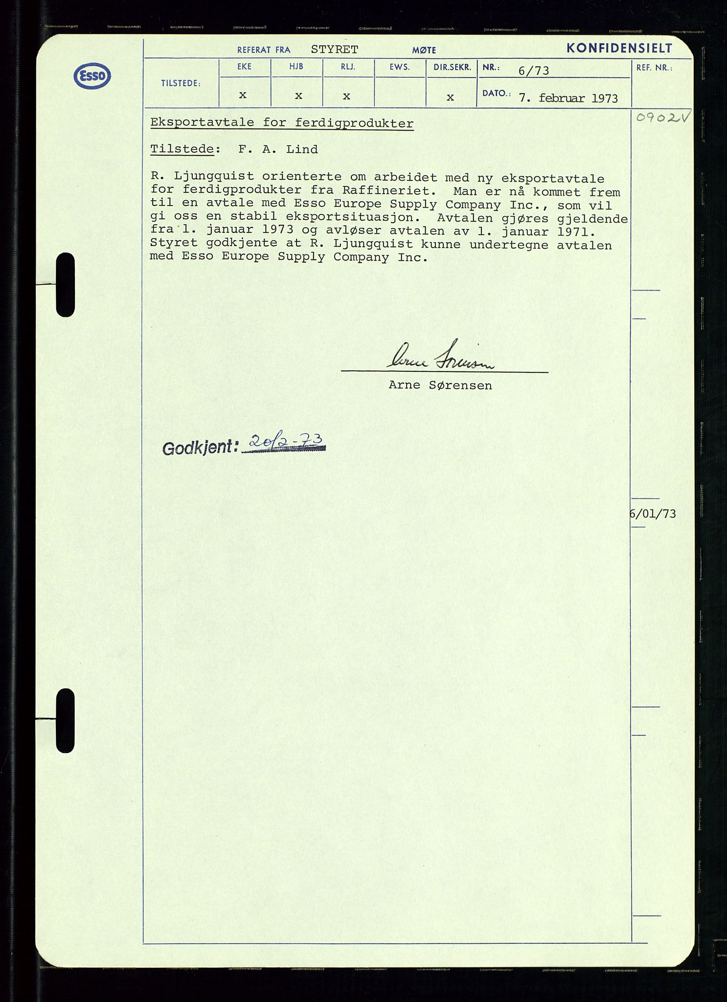 Pa 0982 - Esso Norge A/S, AV/SAST-A-100448/A/Aa/L0003/0002: Den administrerende direksjon Board minutes (styrereferater) og Bedriftforsamlingsprotokoll / Den administrerende direksjon Board minutes (styrereferater), 1970-1974, p. 85