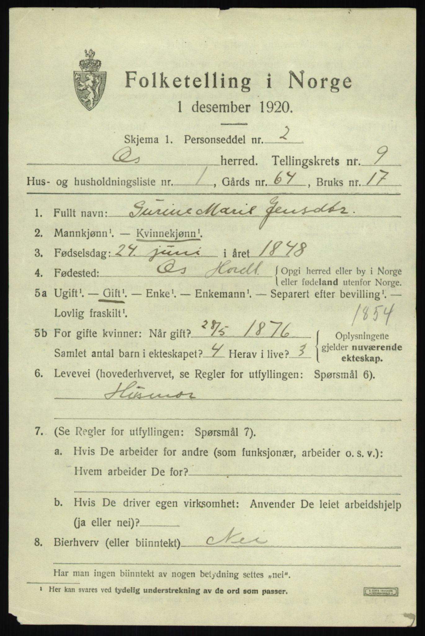 SAB, 1920 census for Os, 1920, p. 7280