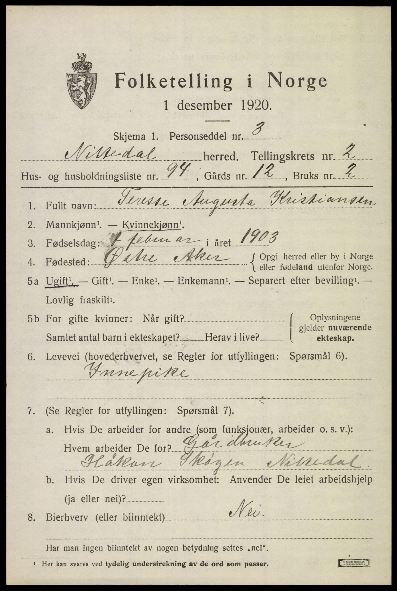 SAO, 1920 census for Nittedal, 1920, p. 2830