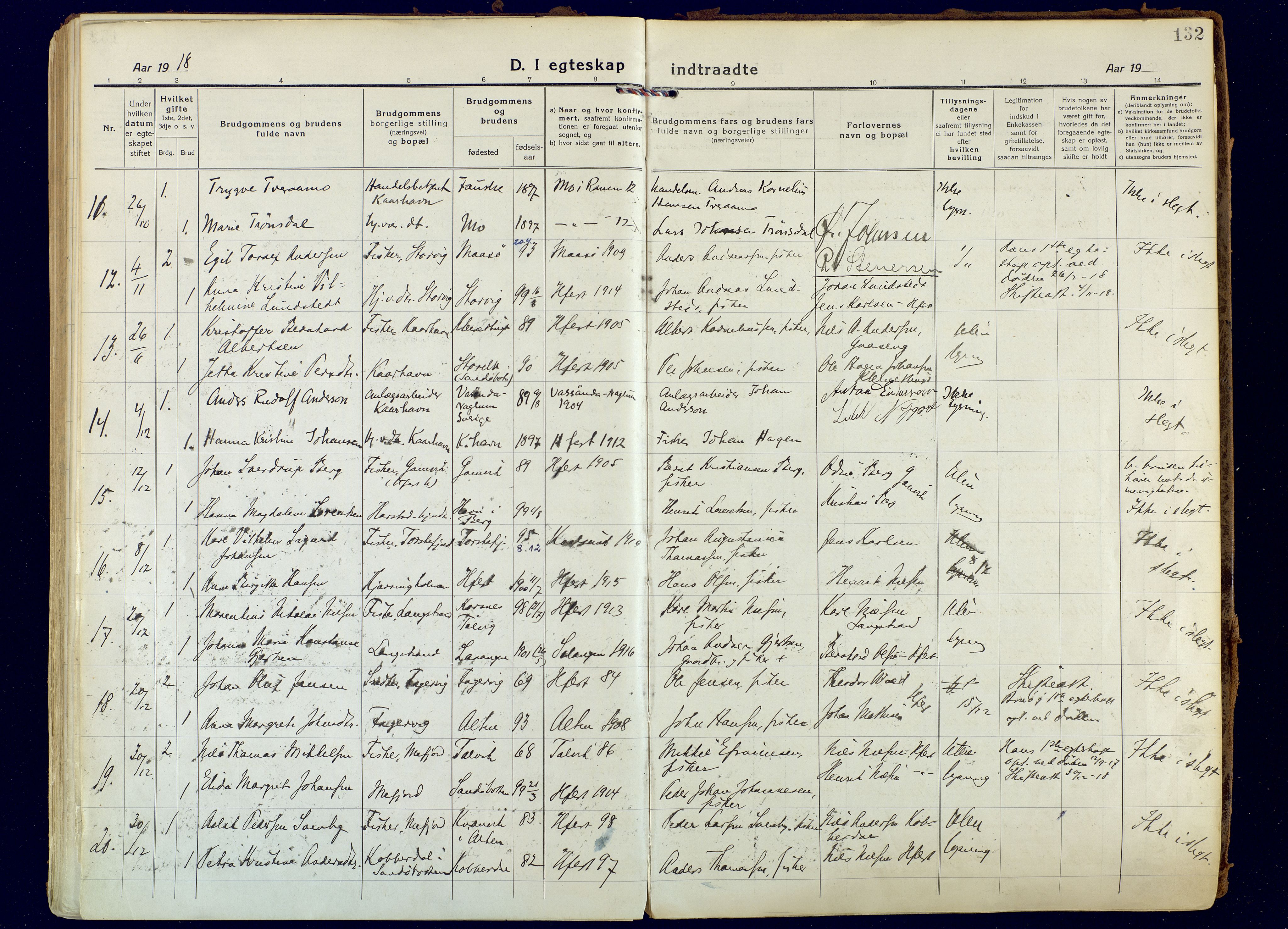 Hammerfest sokneprestkontor, AV/SATØ-S-1347/H/Ha/L0018.kirke: Parish register (official) no. 18, 1918-1933, p. 132