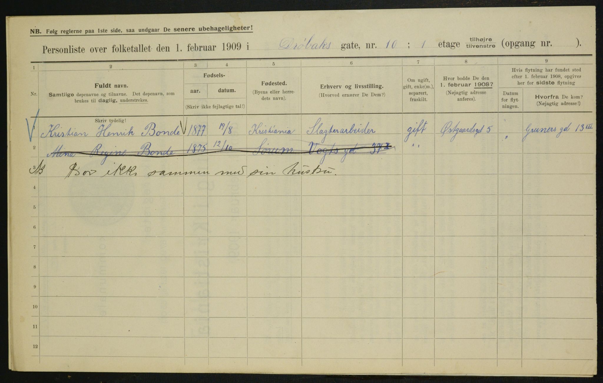 OBA, Municipal Census 1909 for Kristiania, 1909, p. 15881