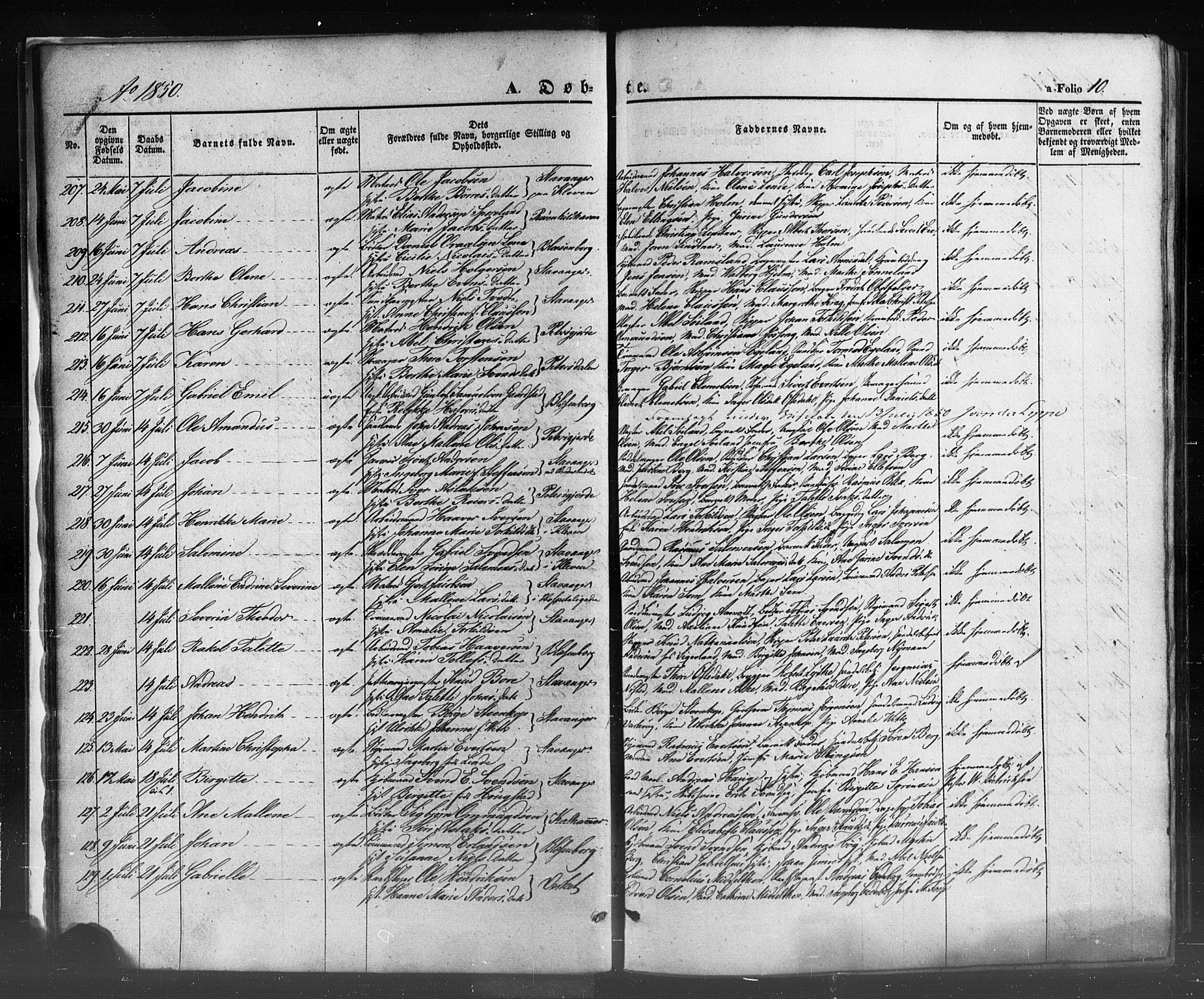 Domkirken sokneprestkontor, SAST/A-101812/001/30/30BB/L0009: Parish register (copy) no. B 9, 1850-1858, p. 10