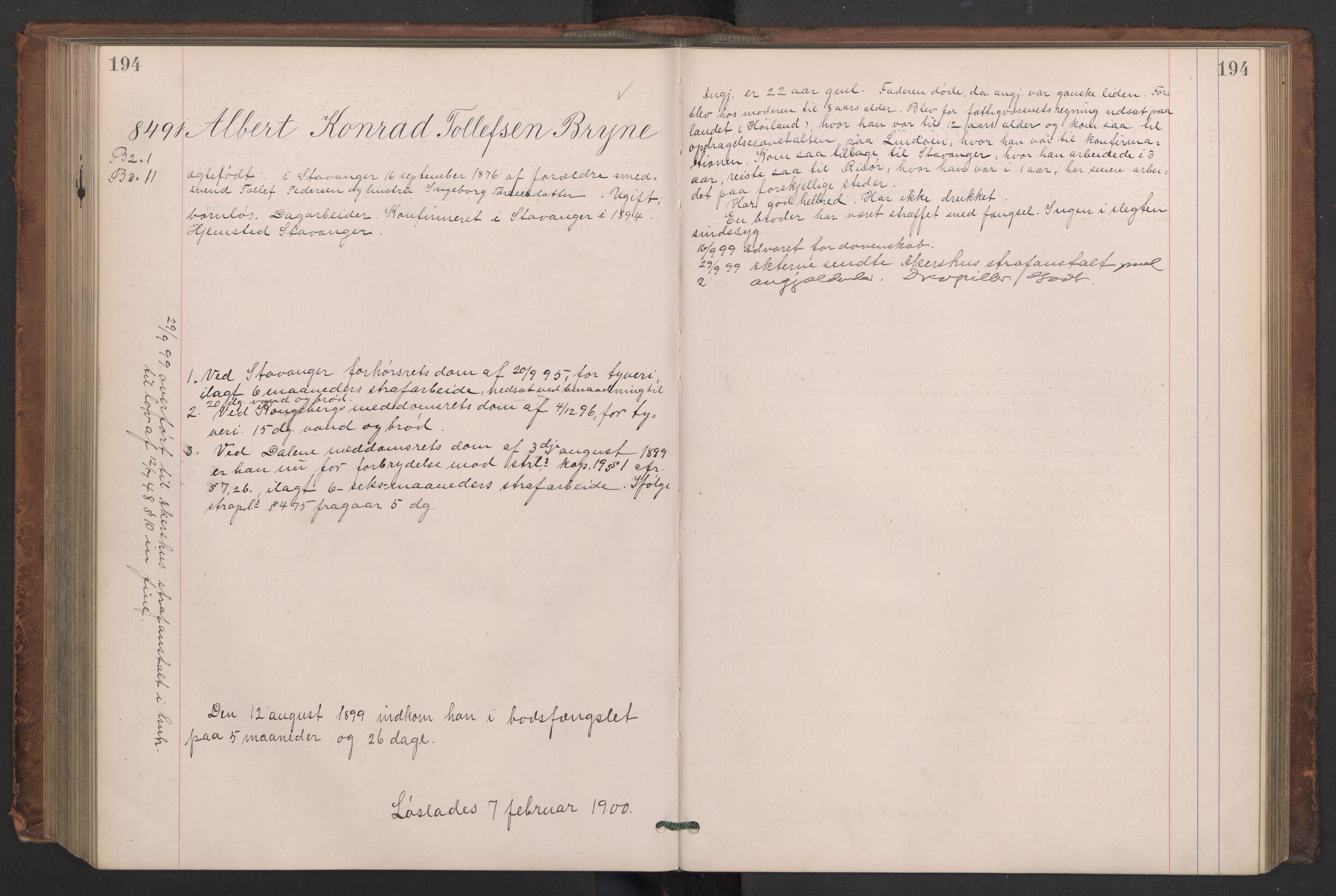 Botsfengslet, AV/RA-S-1539/D/Db/Dbb/L0033: 656j - 950j, 1898-1899, p. 194