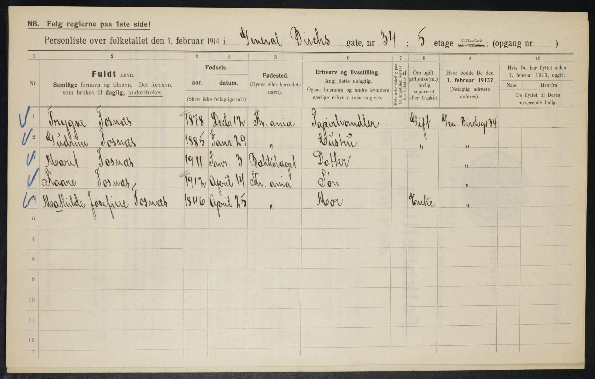 OBA, Municipal Census 1914 for Kristiania, 1914, p. 29308