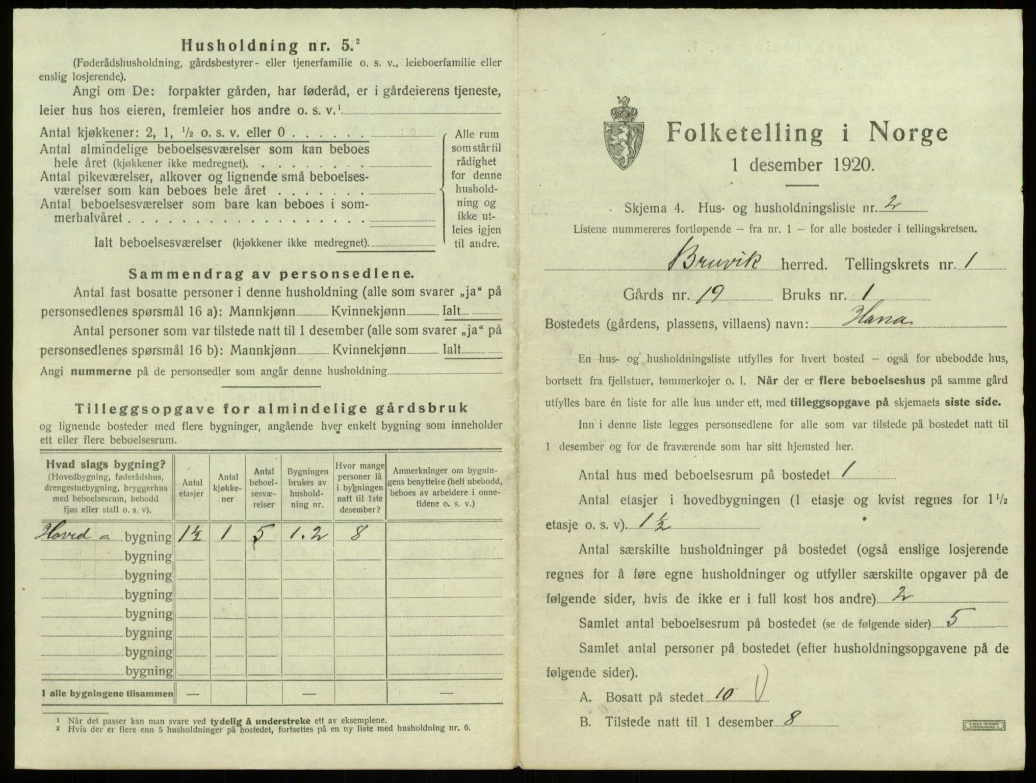 SAB, 1920 census for Bruvik, 1920, p. 57