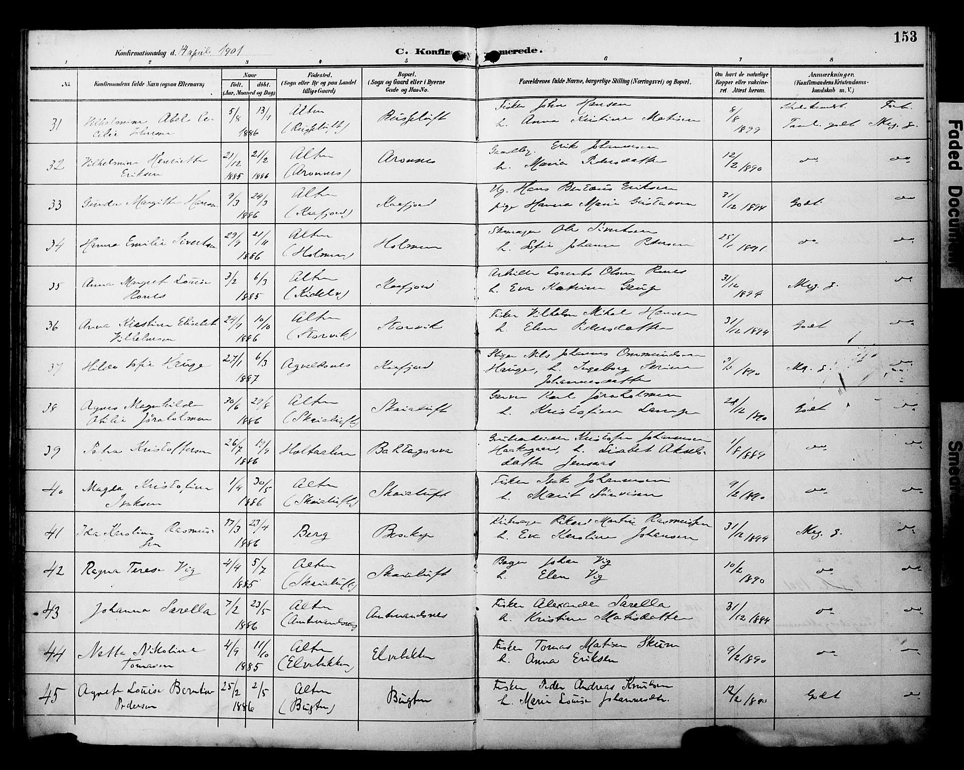 Alta sokneprestkontor, SATØ/S-1338/H/Ha/L0003.kirke: Parish register (official) no. 3, 1892-1904, p. 153
