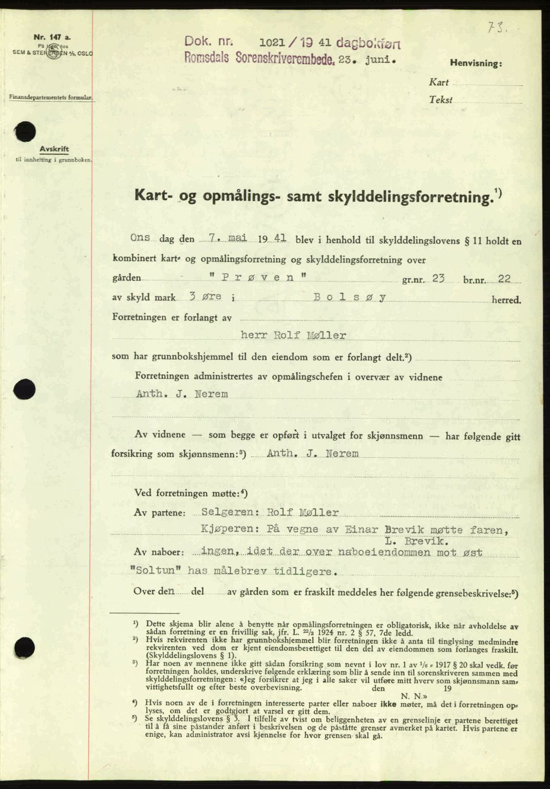 Romsdal sorenskriveri, AV/SAT-A-4149/1/2/2C: Mortgage book no. A10, 1941-1941, Diary no: : 1021/1941