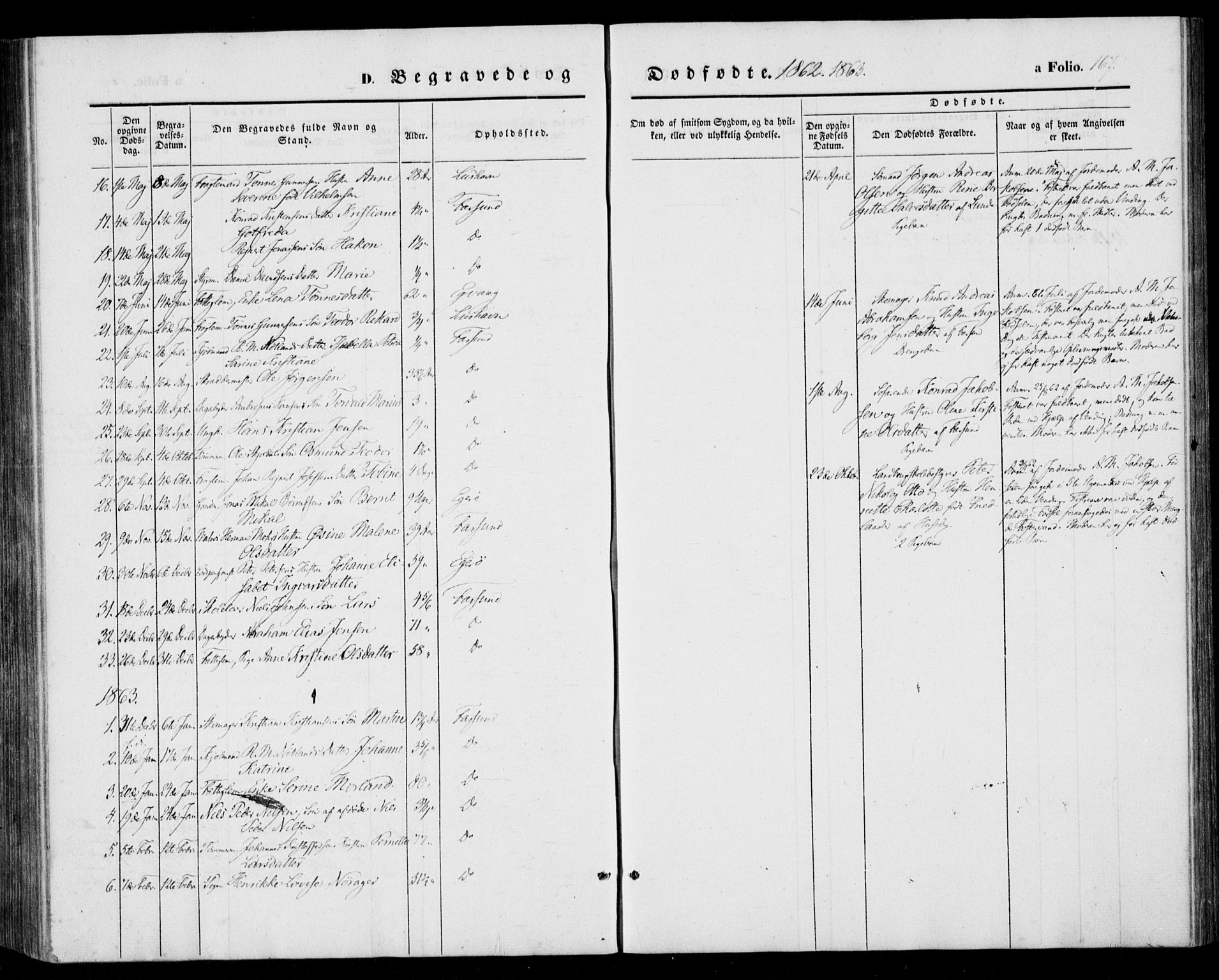 Farsund sokneprestkontor, SAK/1111-0009/F/Fa/L0004: Parish register (official) no. A 4, 1847-1863, p. 167