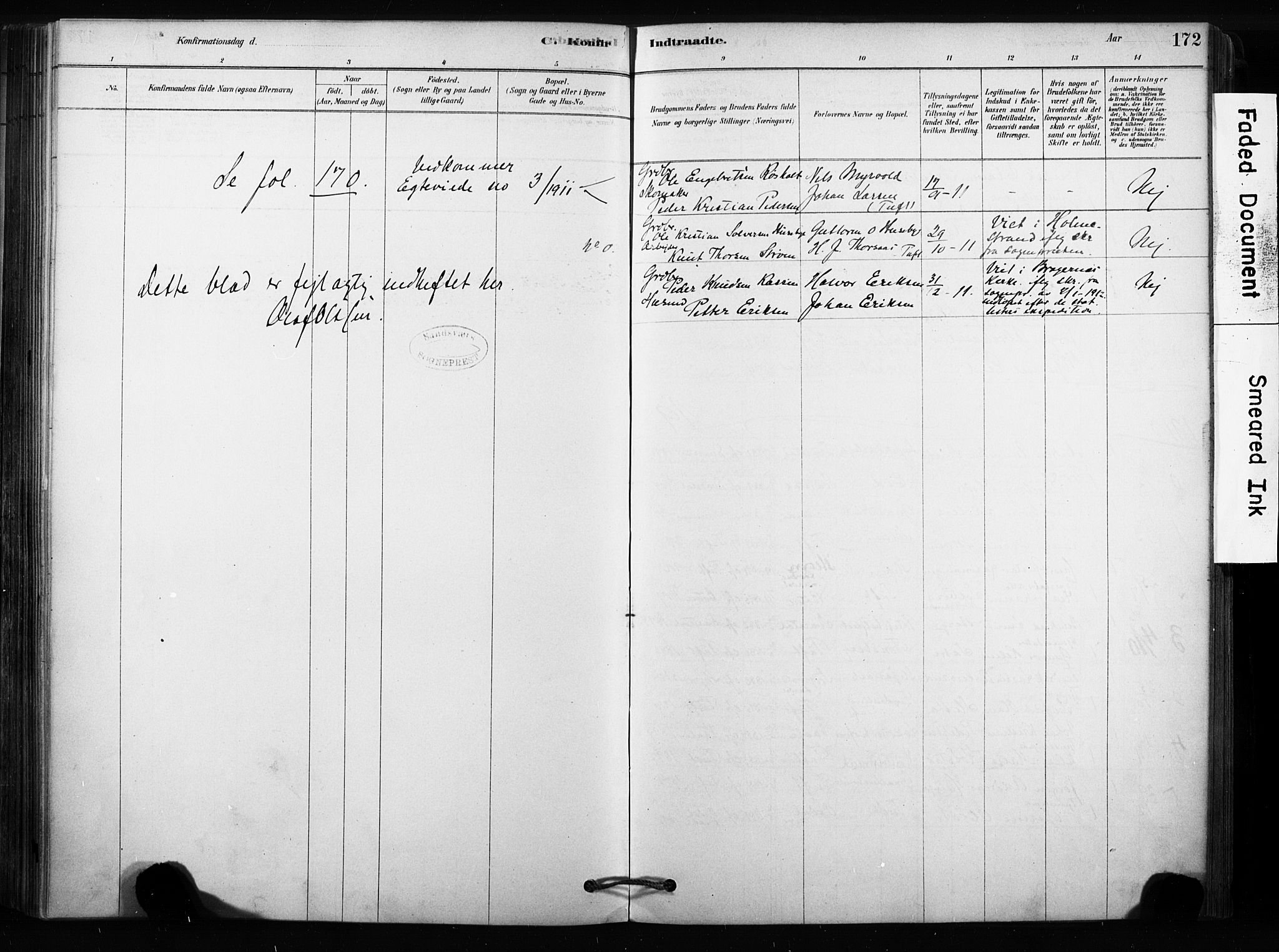 Sandsvær kirkebøker, AV/SAKO-A-244/F/Fc/L0001: Parish register (official) no. III 1, 1878-1923, p. 172