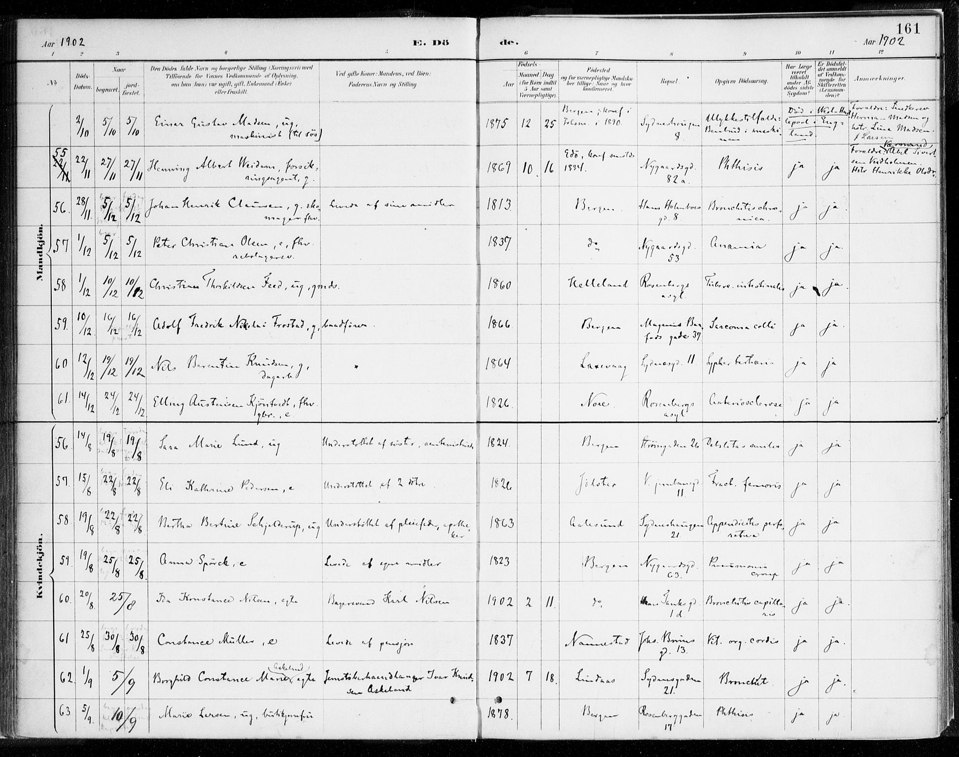 Johanneskirken sokneprestembete, SAB/A-76001/H/Haa/L0019: Parish register (official) no. E 1, 1885-1915, p. 161