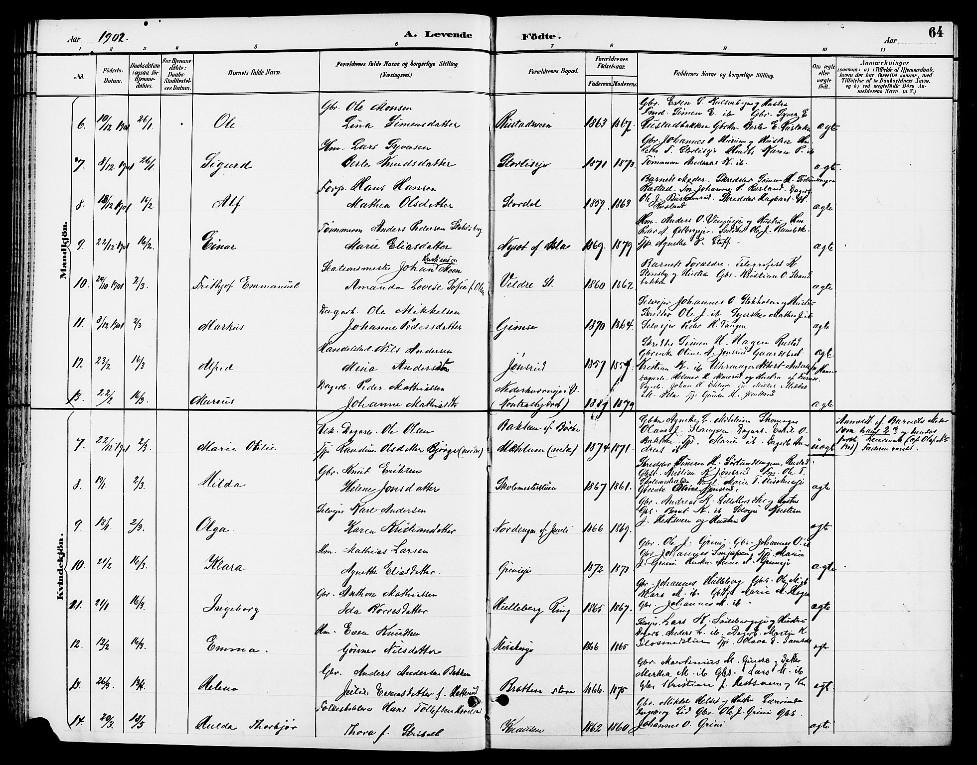 Ringsaker prestekontor, AV/SAH-PREST-014/L/La/L0014: Parish register (copy) no. 14, 1891-1904, p. 64