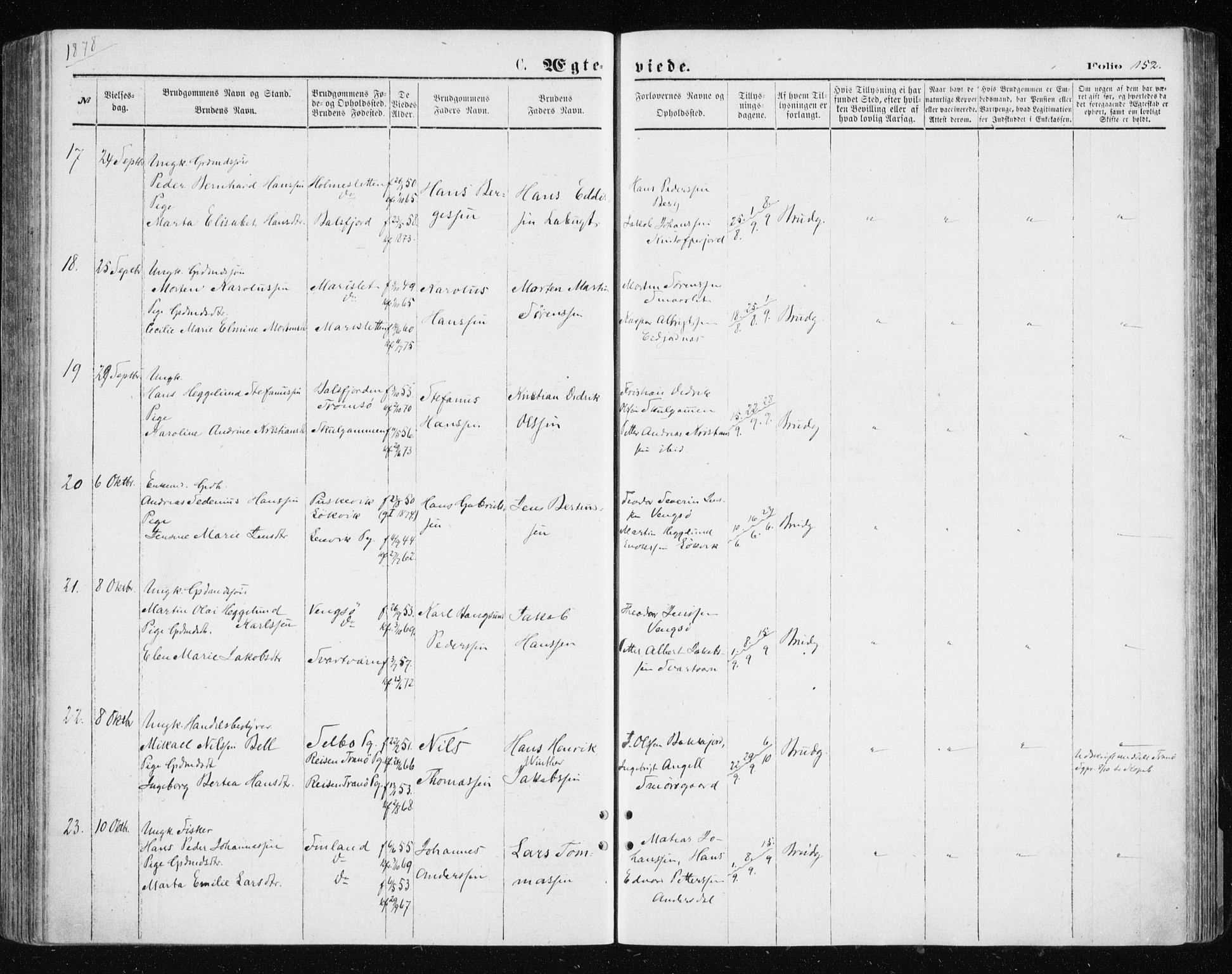 Tromsøysund sokneprestkontor, SATØ/S-1304/G/Ga/L0003kirke: Parish register (official) no. 3, 1875-1880, p. 152