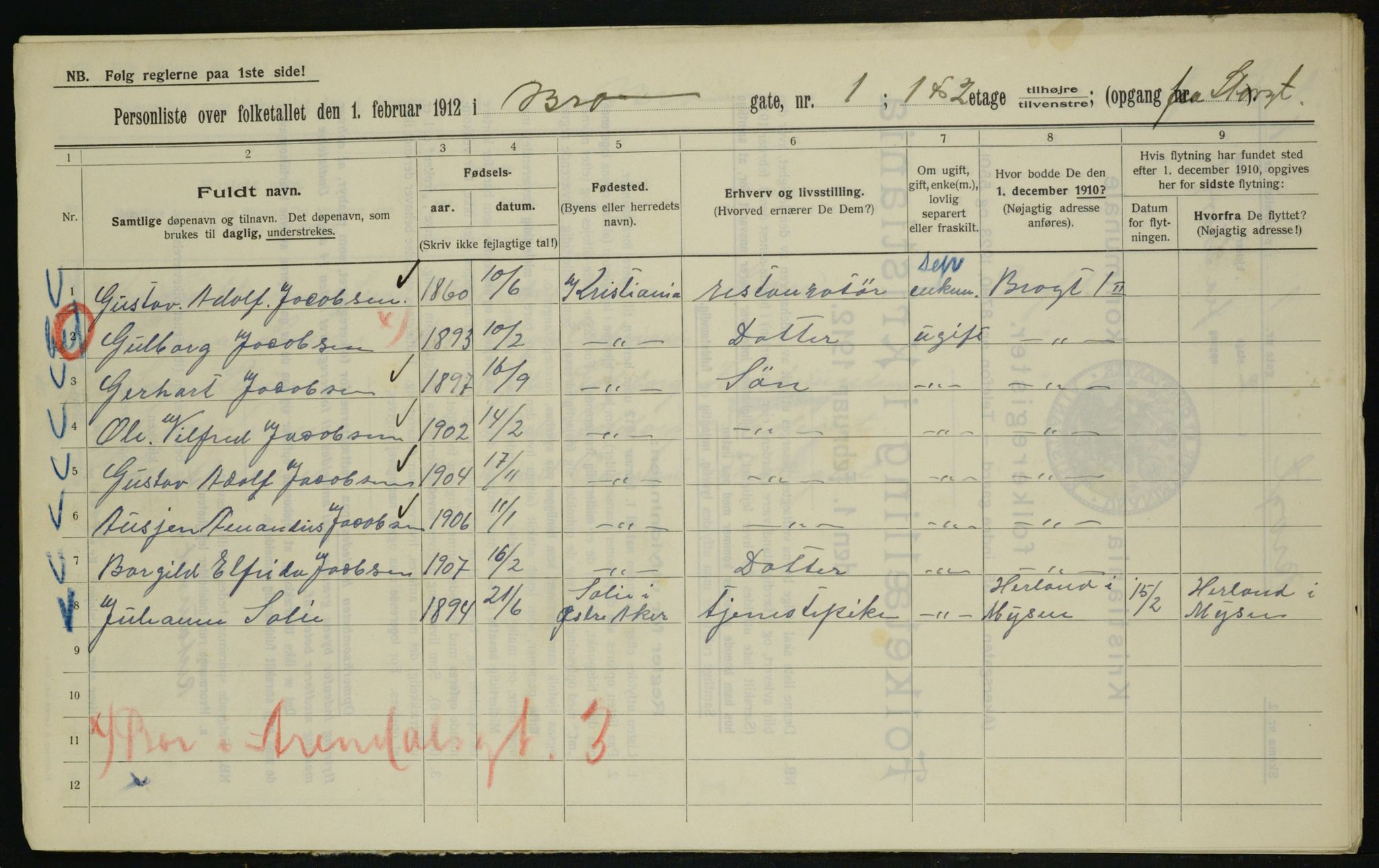 OBA, Municipal Census 1912 for Kristiania, 1912, p. 9543