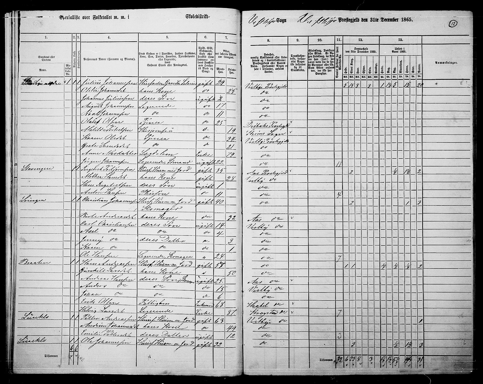 RA, 1865 census for Vestby, 1865, p. 11