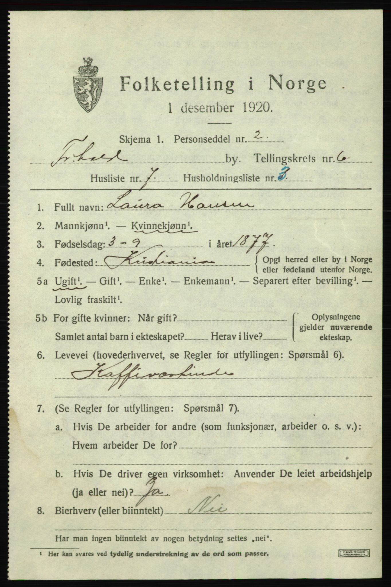 SAO, 1920 census for Fredrikshald, 1920, p. 12946
