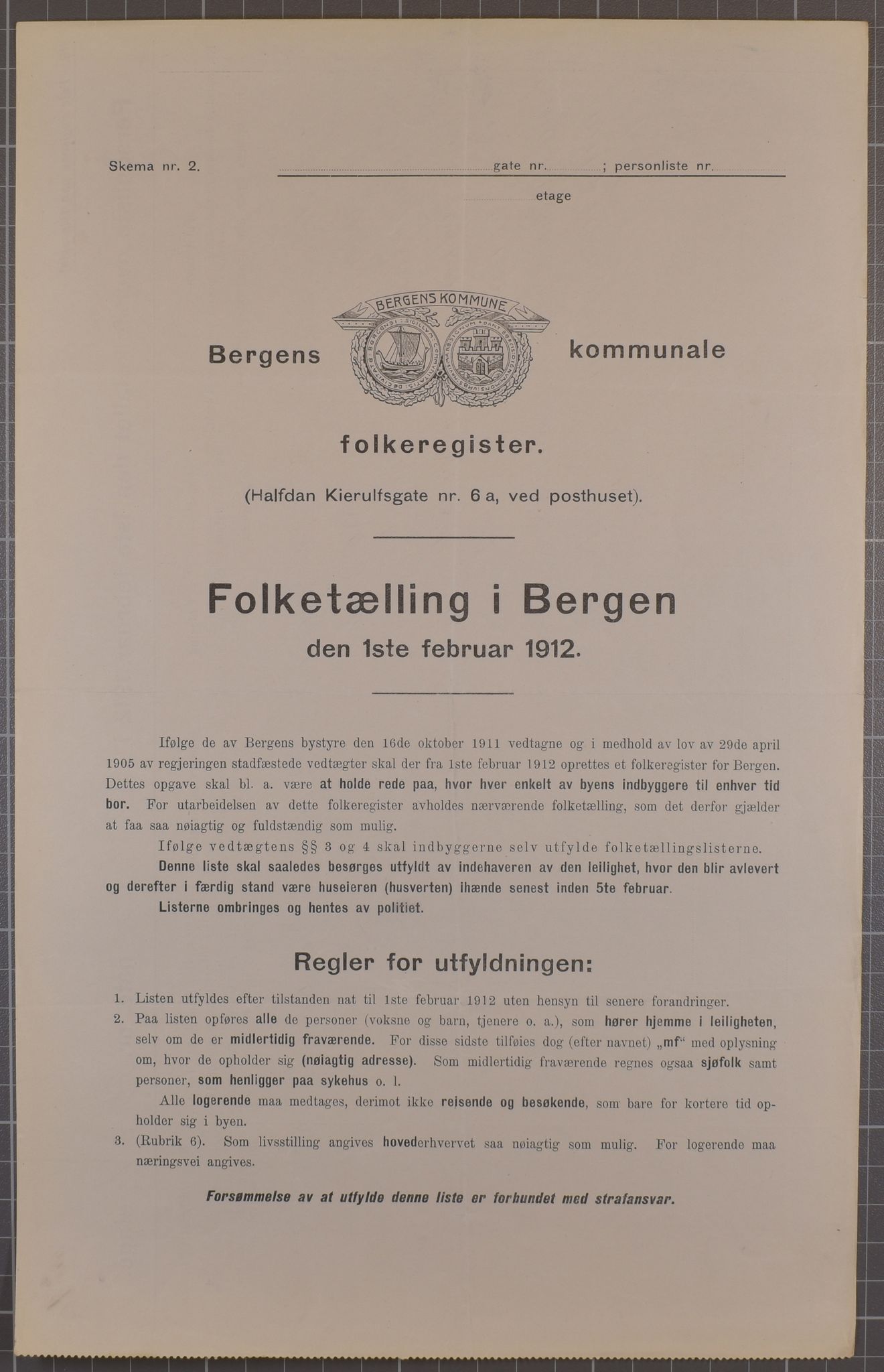 SAB, Municipal Census 1912 for Bergen, 1912, p. 171