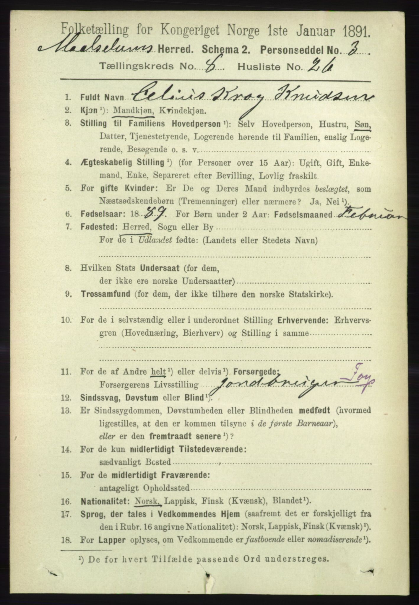 RA, 1891 census for 1924 Målselv, 1891, p. 2704