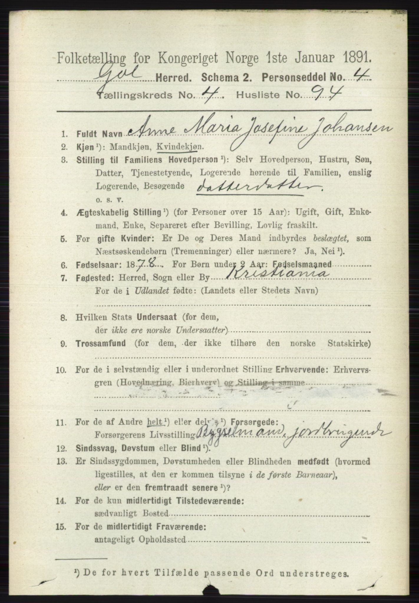 RA, 1891 census for 0617 Gol og Hemsedal, 1891, p. 2285