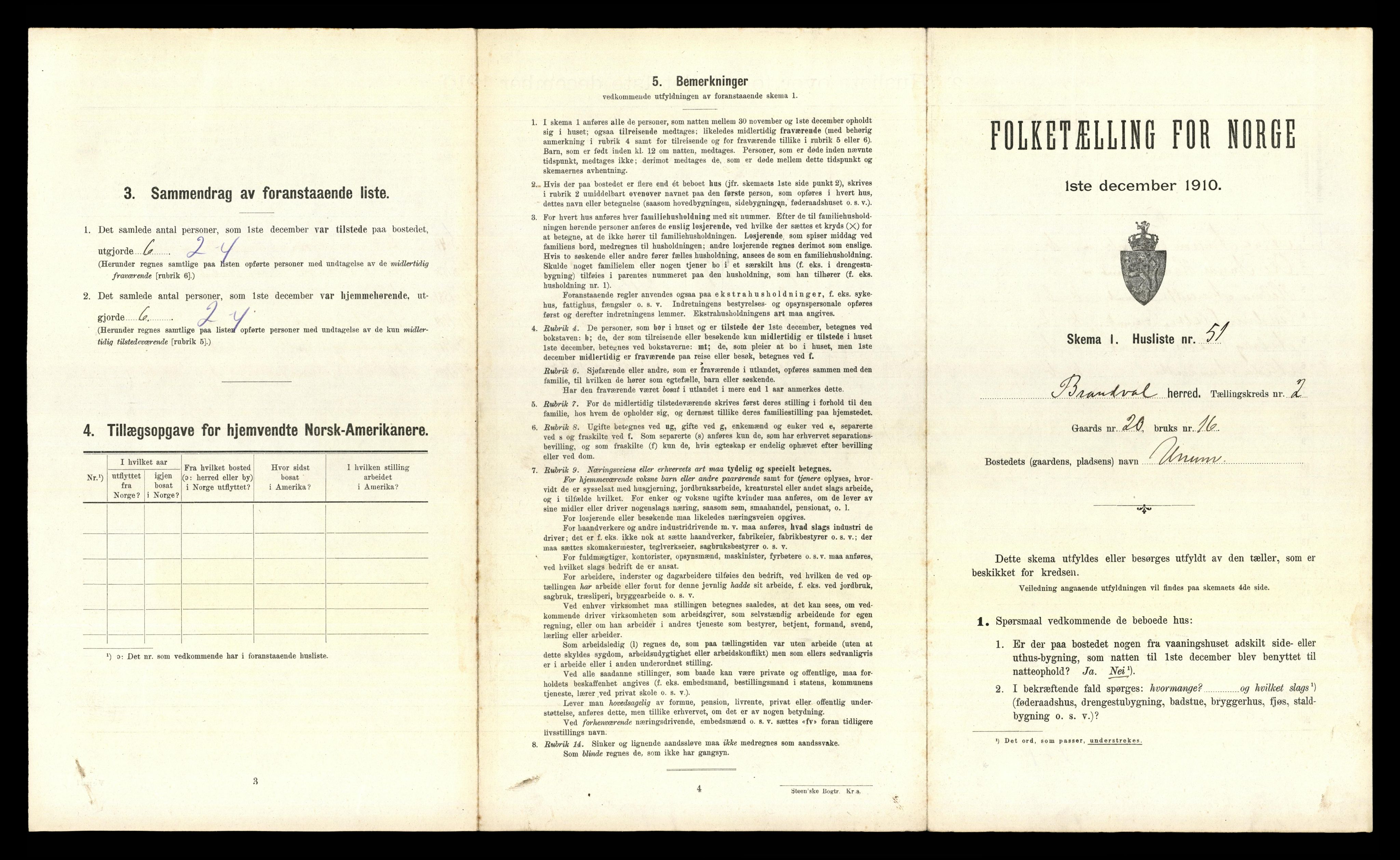 RA, 1910 census for Brandval, 1910, p. 351