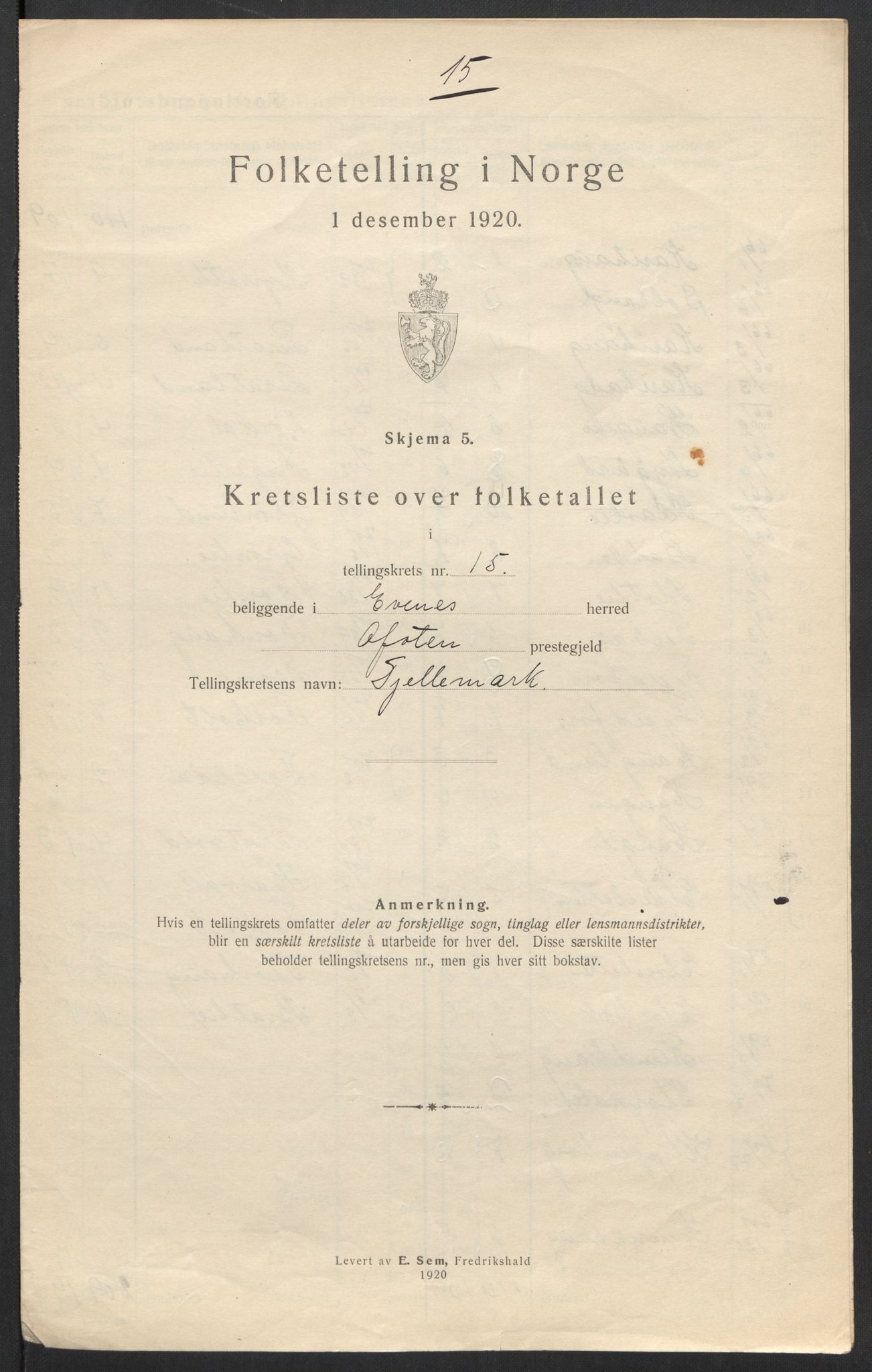 SAT, 1920 census for Evenes, 1920, p. 52