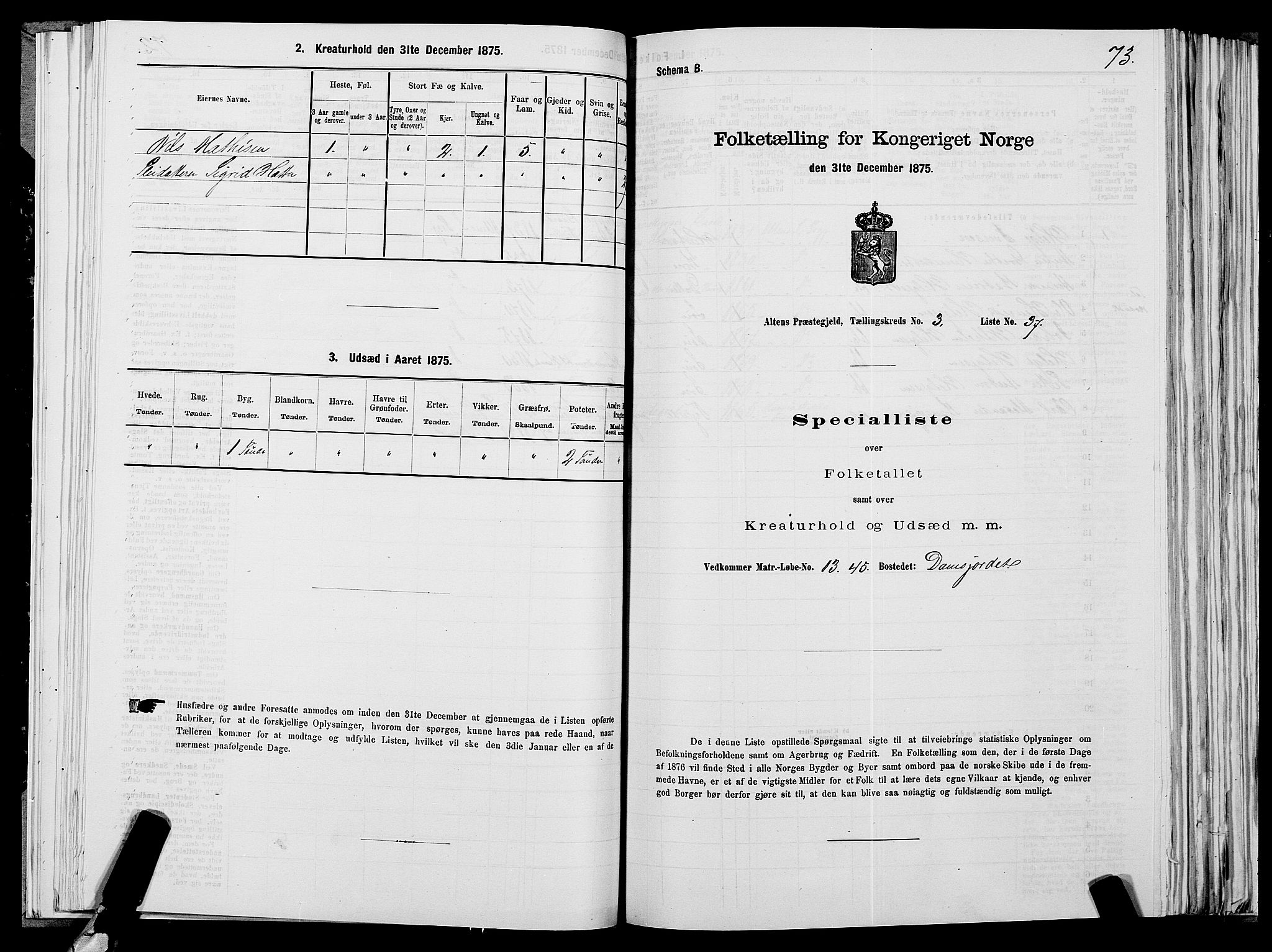 SATØ, 1875 census for 2012P Alta, 1875, p. 2073