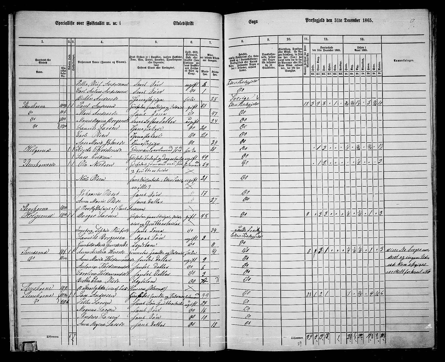 RA, 1865 census for Eiker, 1865, p. 22