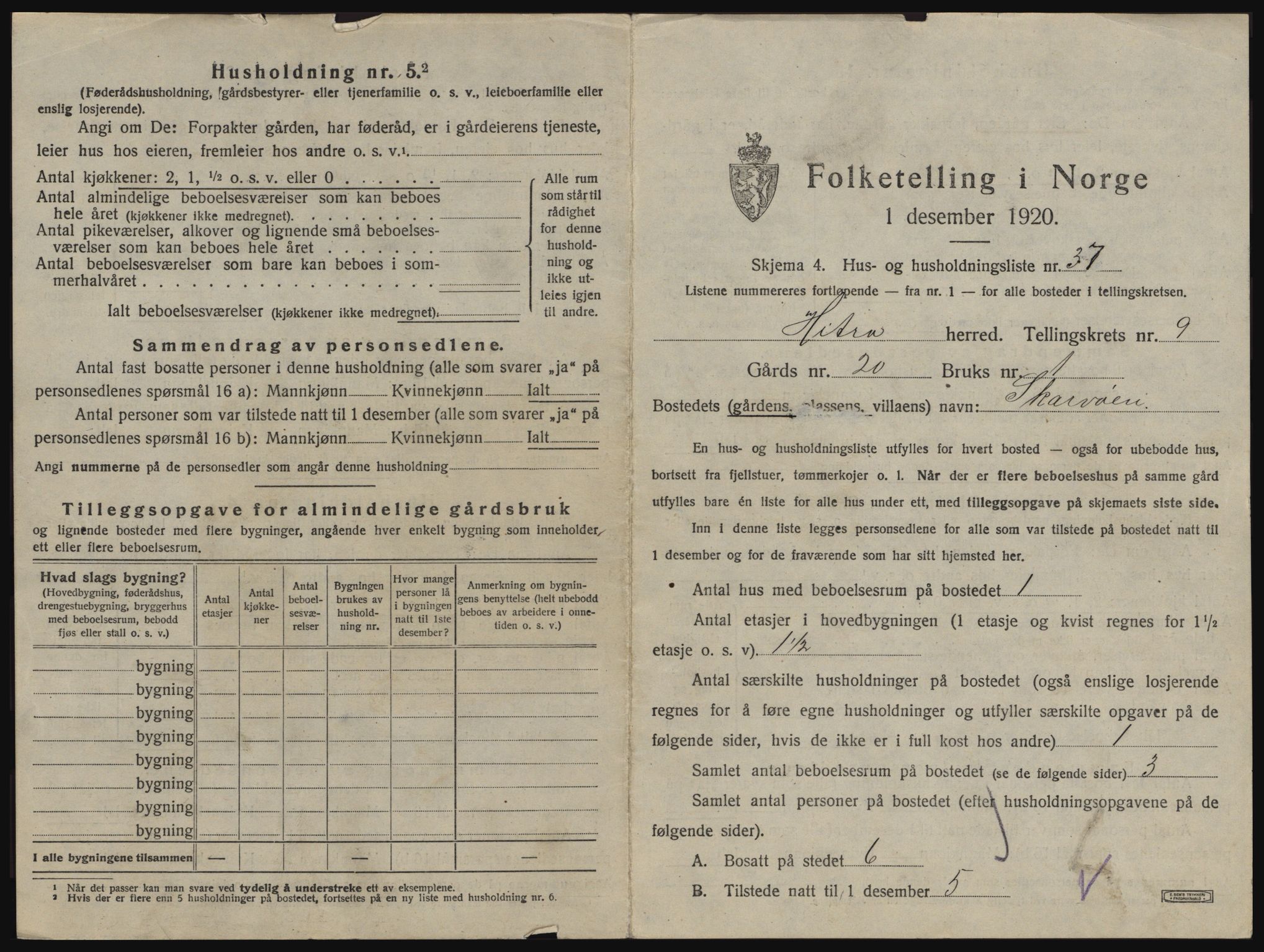 SAT, 1920 census for Hitra, 1920, p. 555