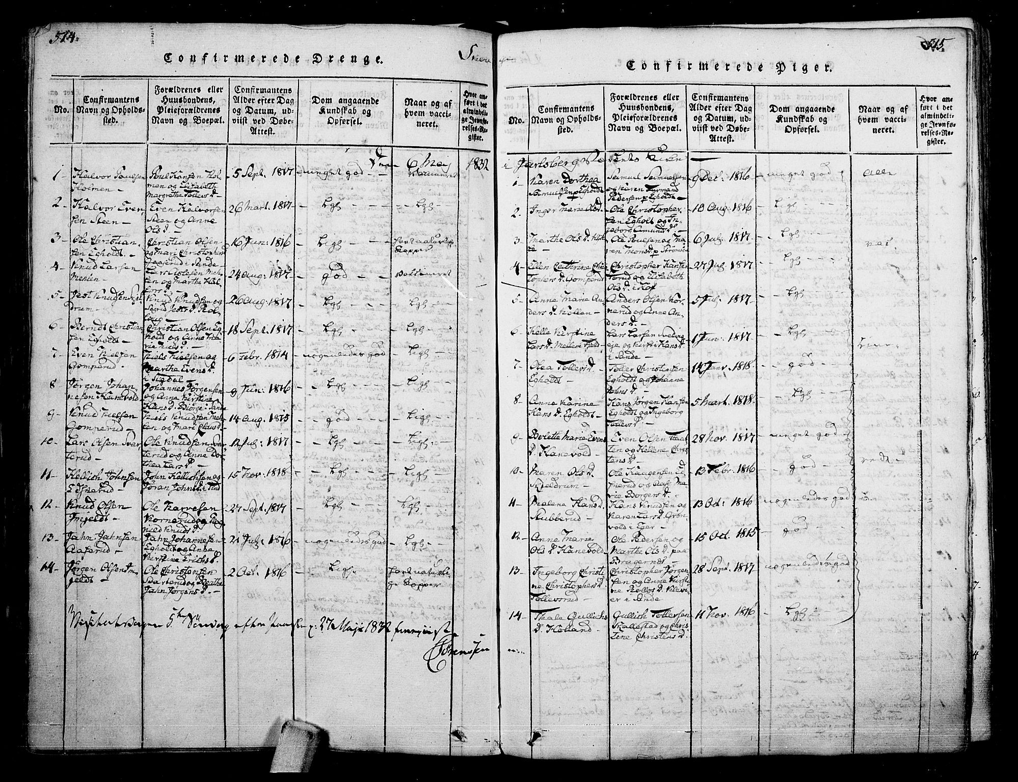 Skoger kirkebøker, SAKO/A-59/F/Fa/L0002: Parish register (official) no. I 2 /1, 1814-1842, p. 514-515