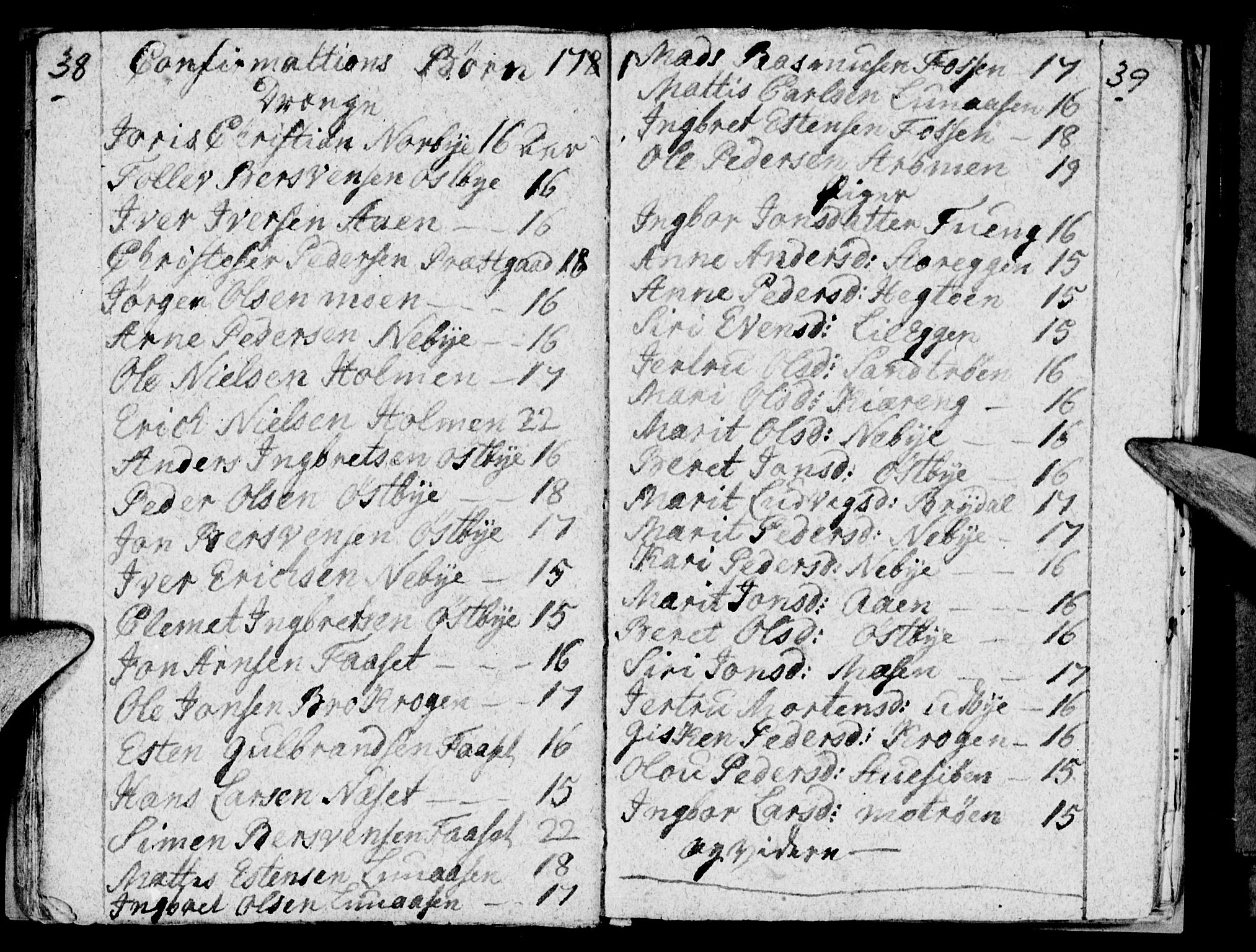 Tynset prestekontor, SAH/PREST-058/H/Ha/Haa/L0012: Parish register (official) no. 12, 1780-1784, p. 38-39