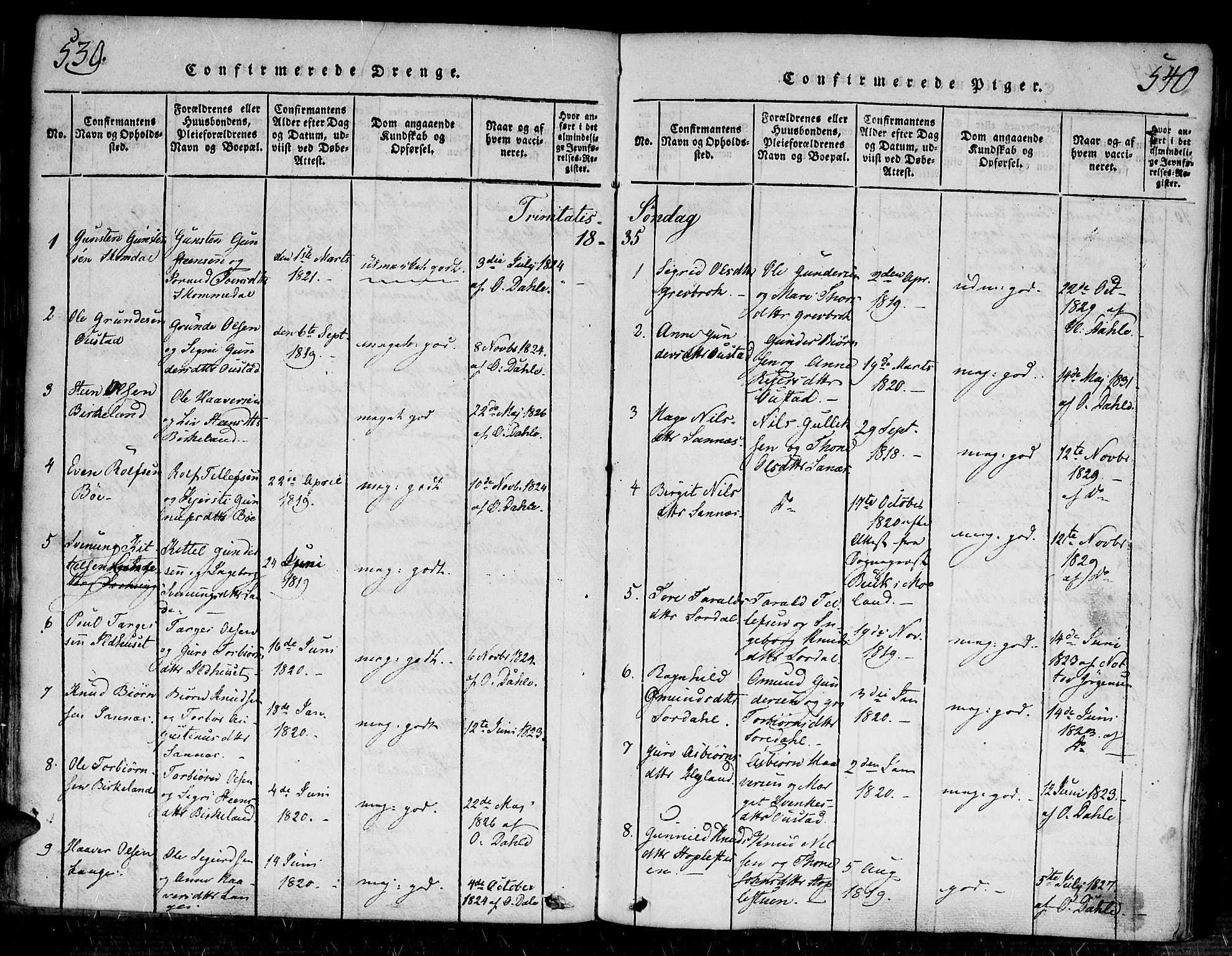 Bygland sokneprestkontor, SAK/1111-0006/F/Fa/Fab/L0003: Parish register (official) no. A 3, 1816-1841, p. 539-540