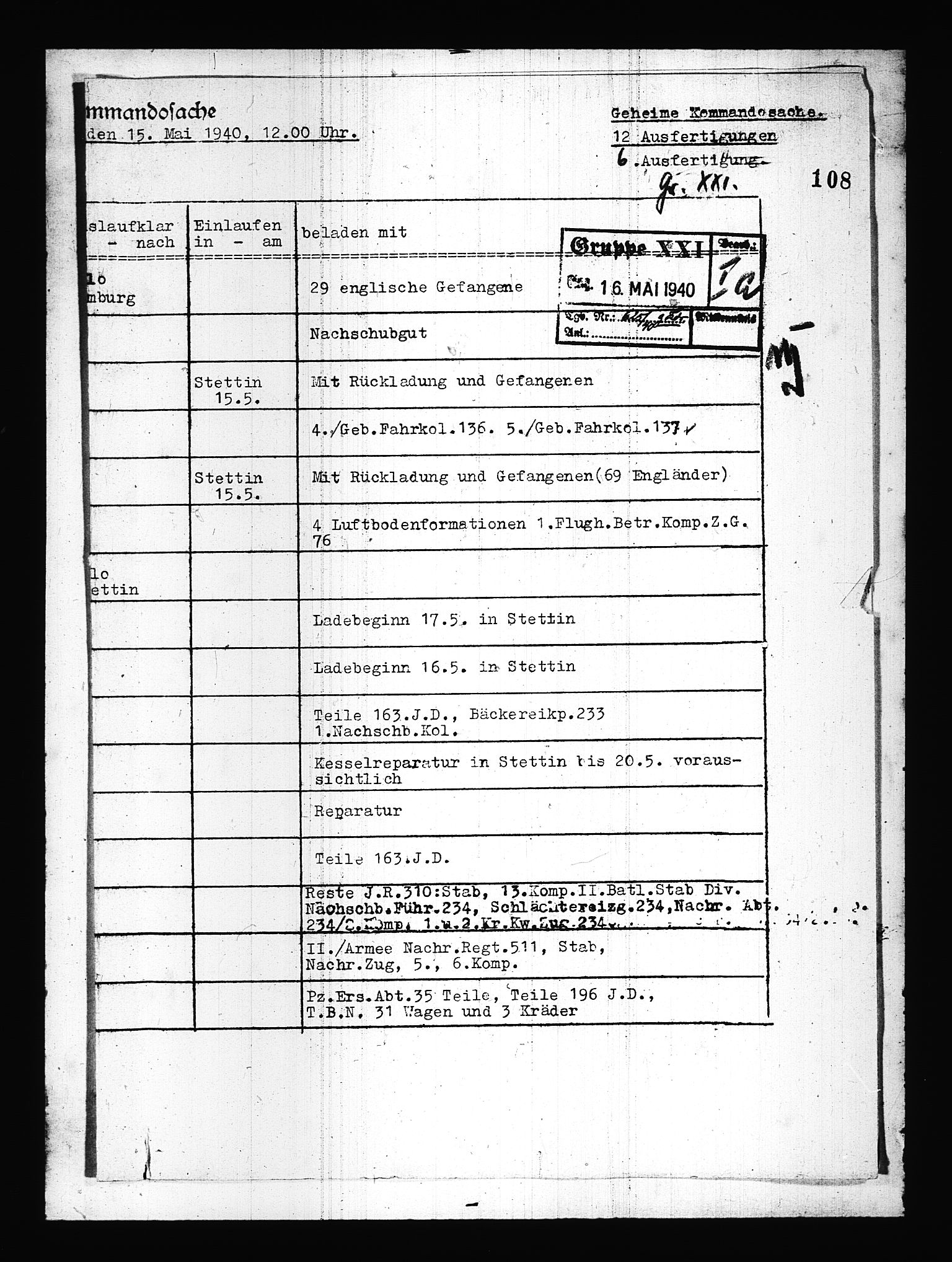 Documents Section, RA/RAFA-2200/V/L0083: Amerikansk mikrofilm "Captured German Documents".
Box No. 722.  FKA jnr. 615/1954., 1940, p. 2