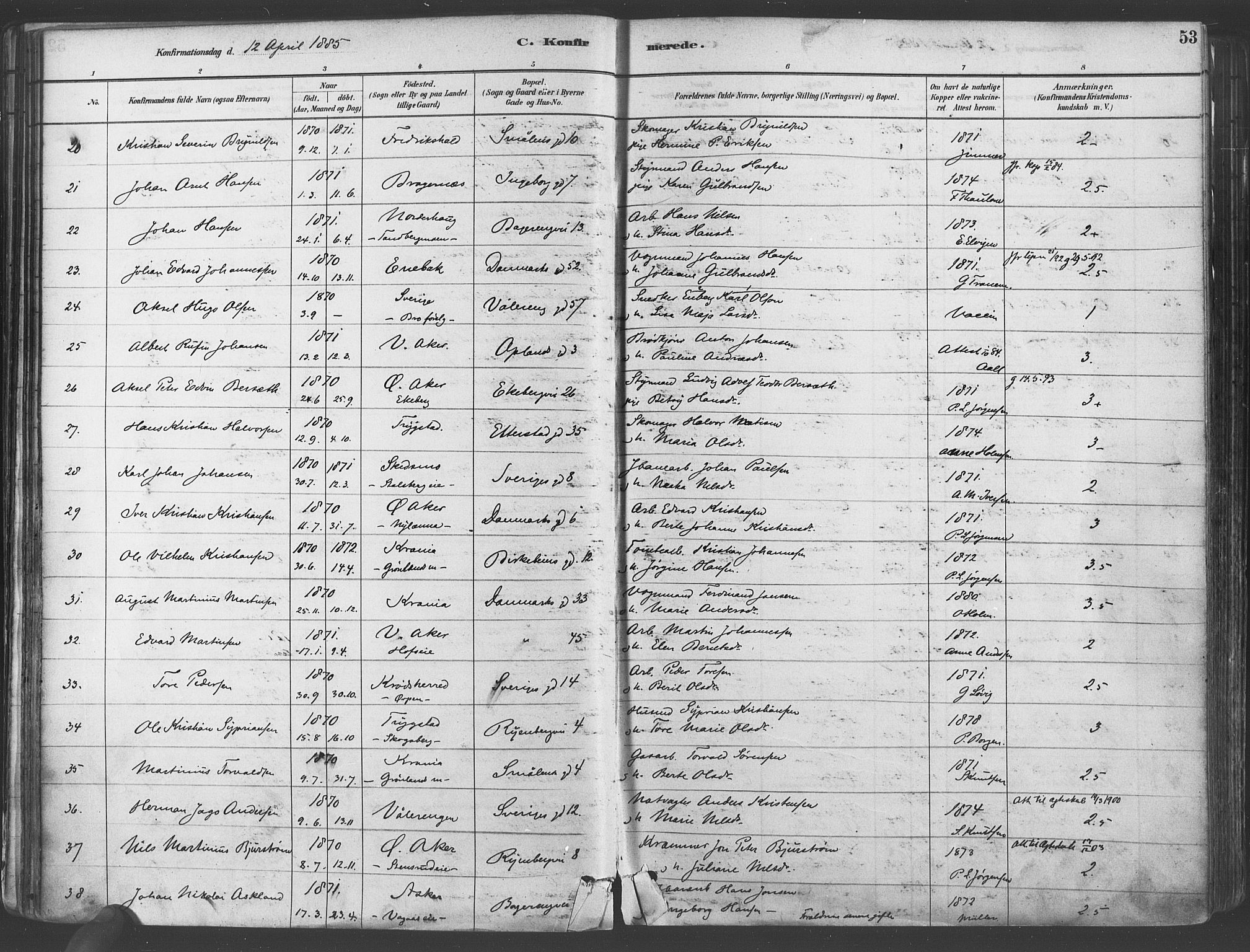 Gamlebyen prestekontor Kirkebøker, SAO/A-10884/F/Fa/L0006: Parish register (official) no. 6, 1881-1890, p. 53