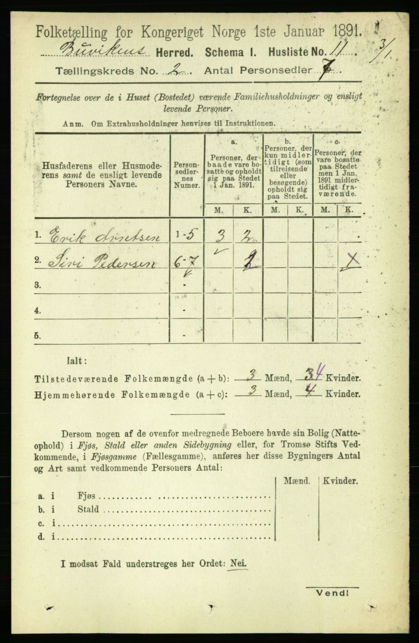 RA, 1891 census for 1656 Buvik, 1891, p. 565