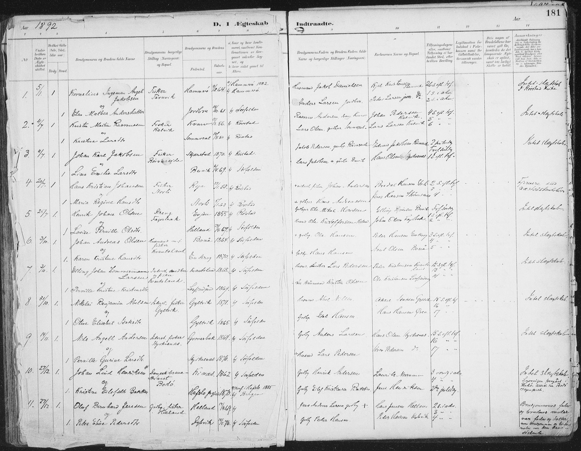 Ministerialprotokoller, klokkerbøker og fødselsregistre - Nordland, AV/SAT-A-1459/854/L0779: Parish register (official) no. 854A02, 1892-1909, p. 181