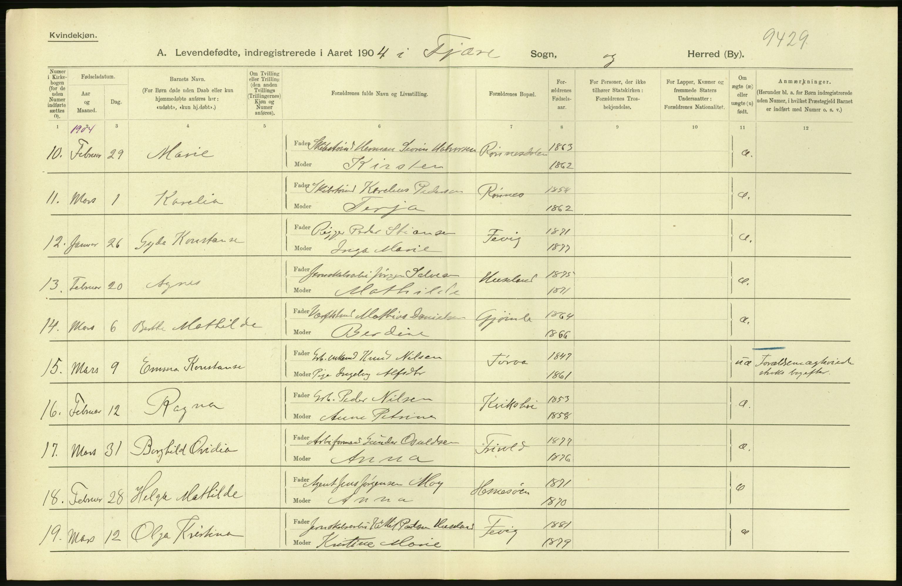 Statistisk sentralbyrå, Sosiodemografiske emner, Befolkning, AV/RA-S-2228/D/Df/Dfa/Dfab/L0010: Nedenes amt: Fødte, gifte, døde, 1904, p. 48