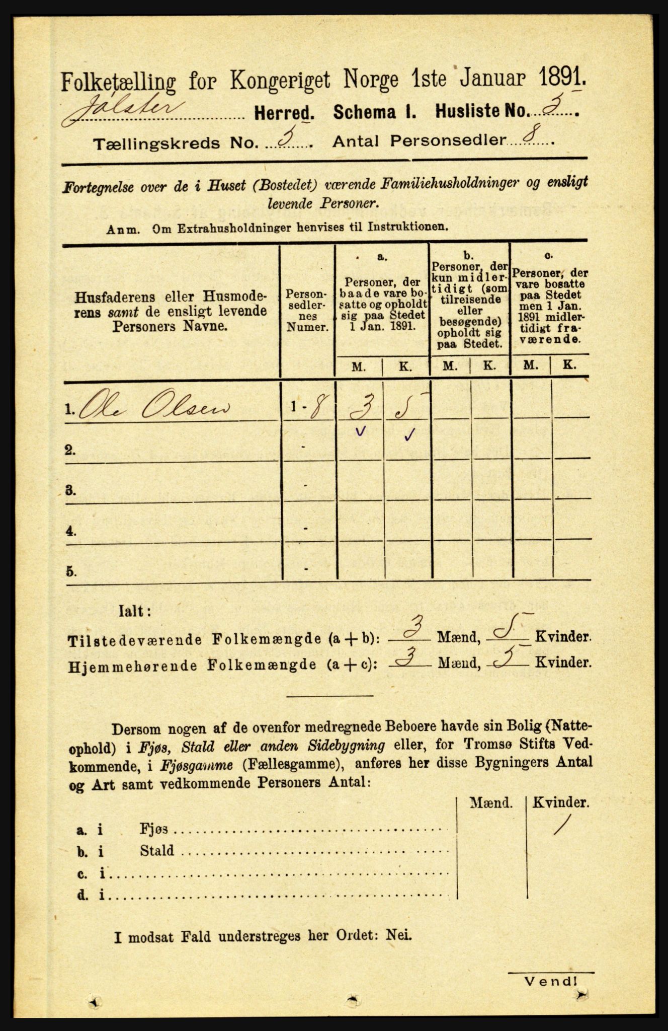 RA, 1891 census for 1431 Jølster, 1891, p. 1725