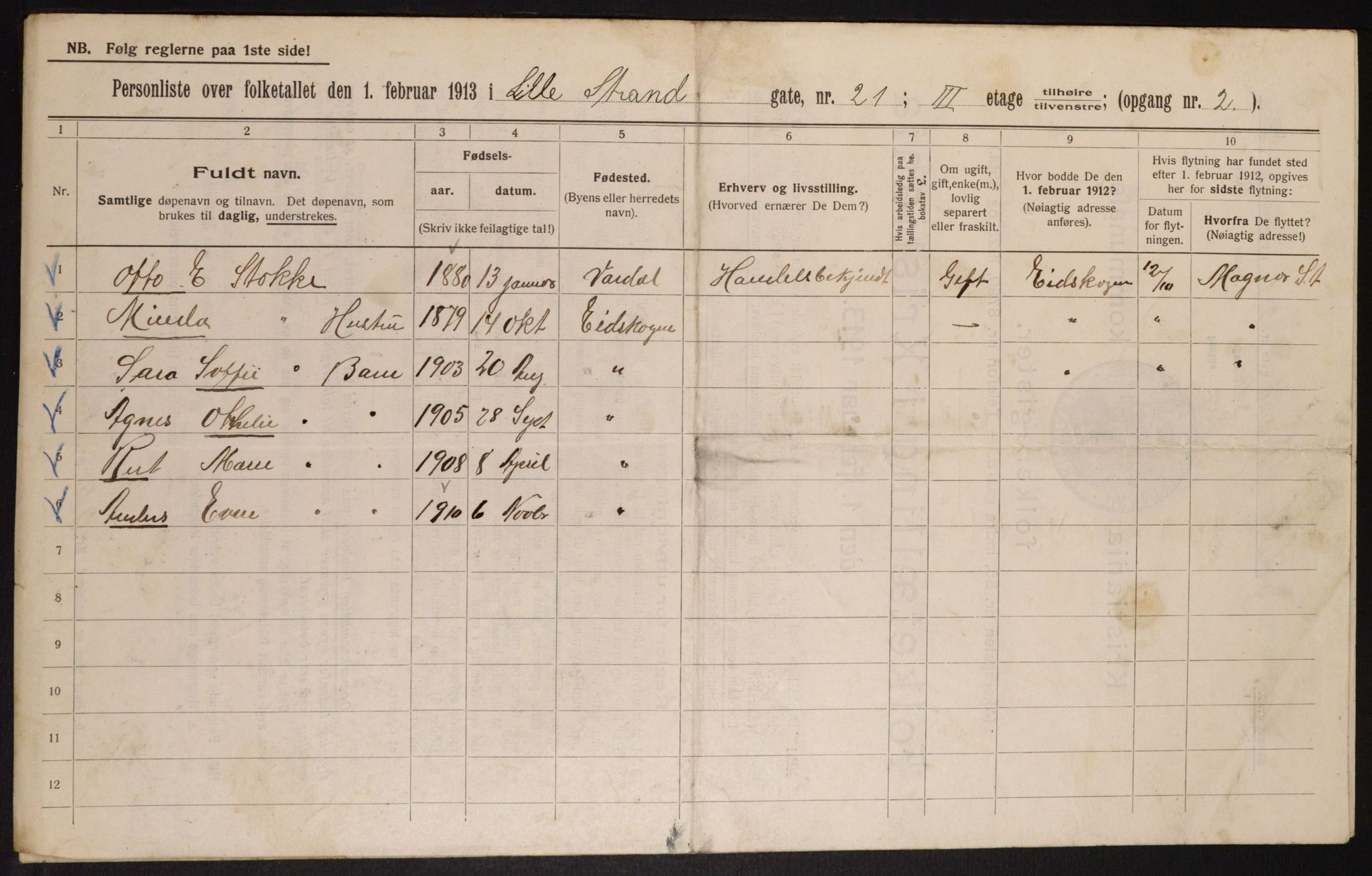 OBA, Municipal Census 1913 for Kristiania, 1913, p. 57384