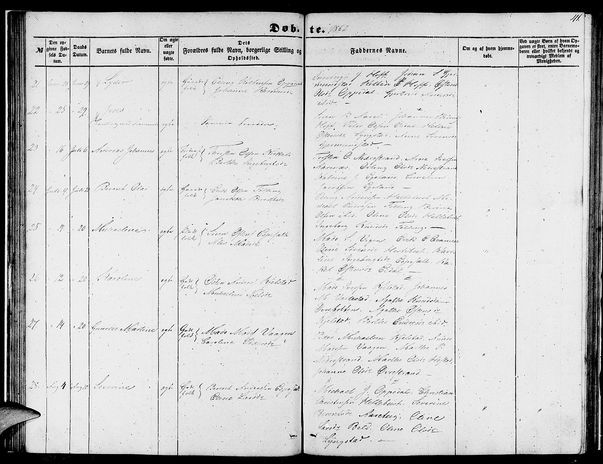 Gaular sokneprestembete, SAB/A-80001/H/Hab: Parish register (copy) no. C 1, 1853-1877, p. 41