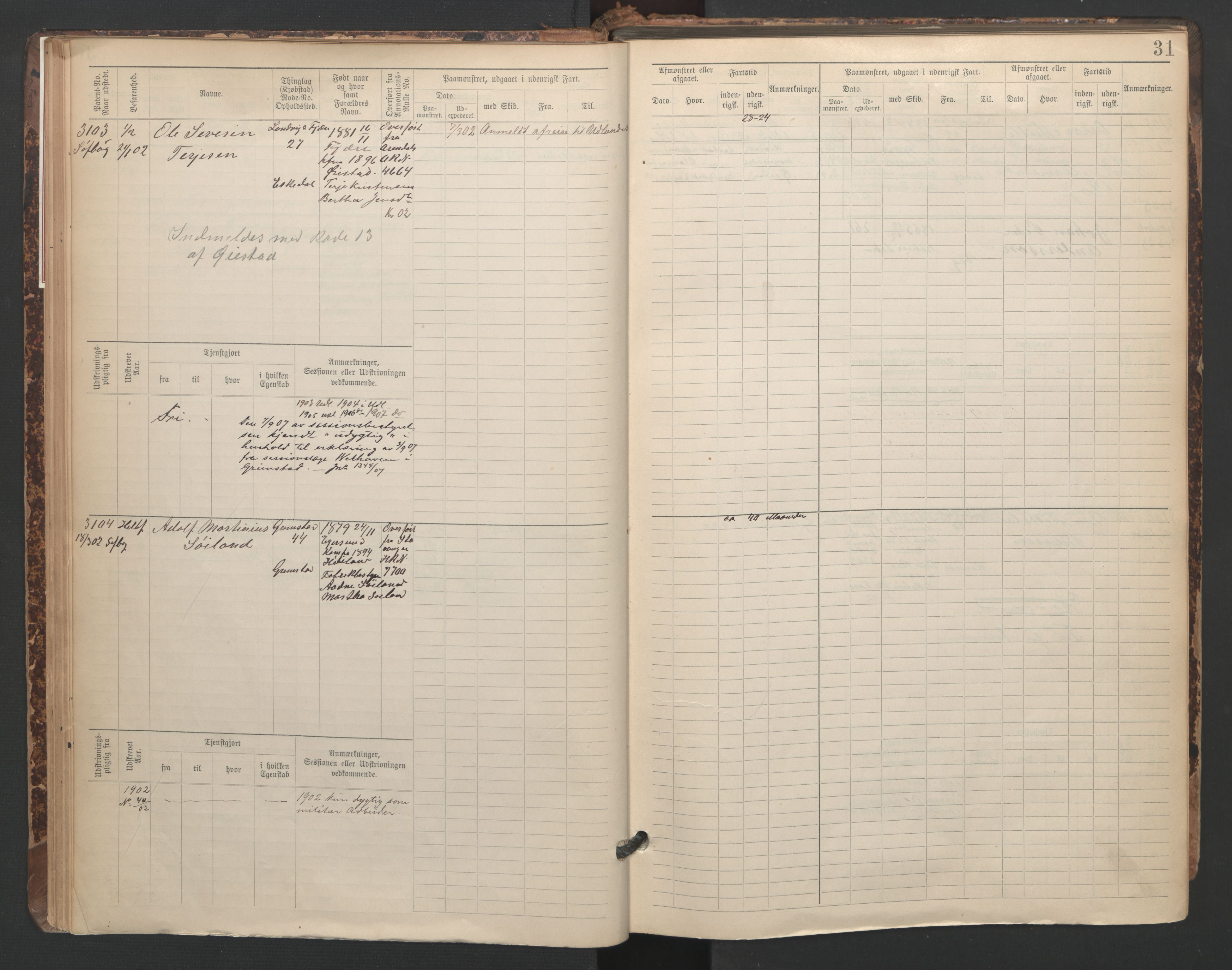 Grimstad mønstringskrets, SAK/2031-0013/F/Fb/L0005: Hovedrulle A nr 3043-3804, F-8, 1900-1948, p. 33