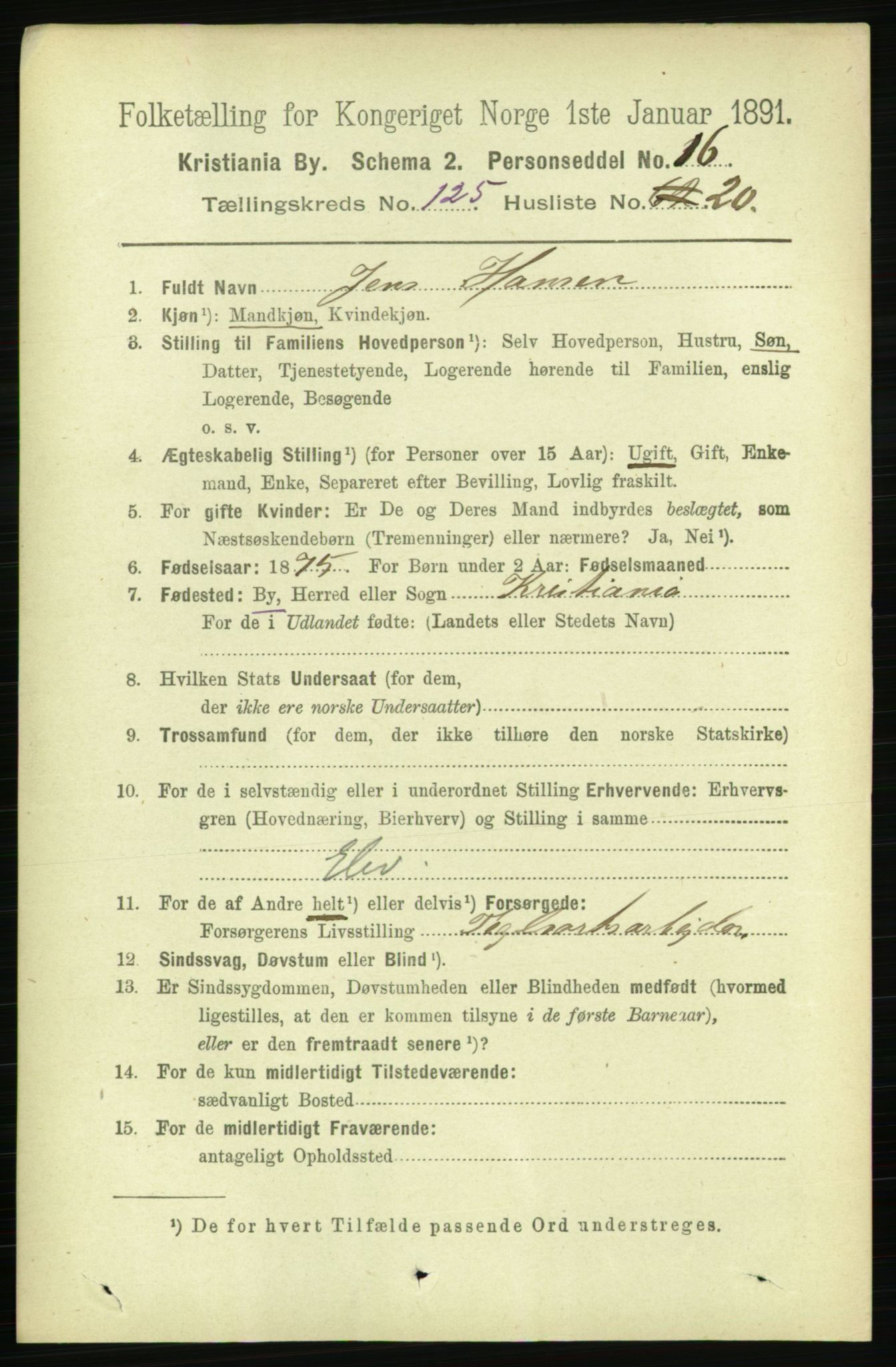 RA, 1891 census for 0301 Kristiania, 1891, p. 67137