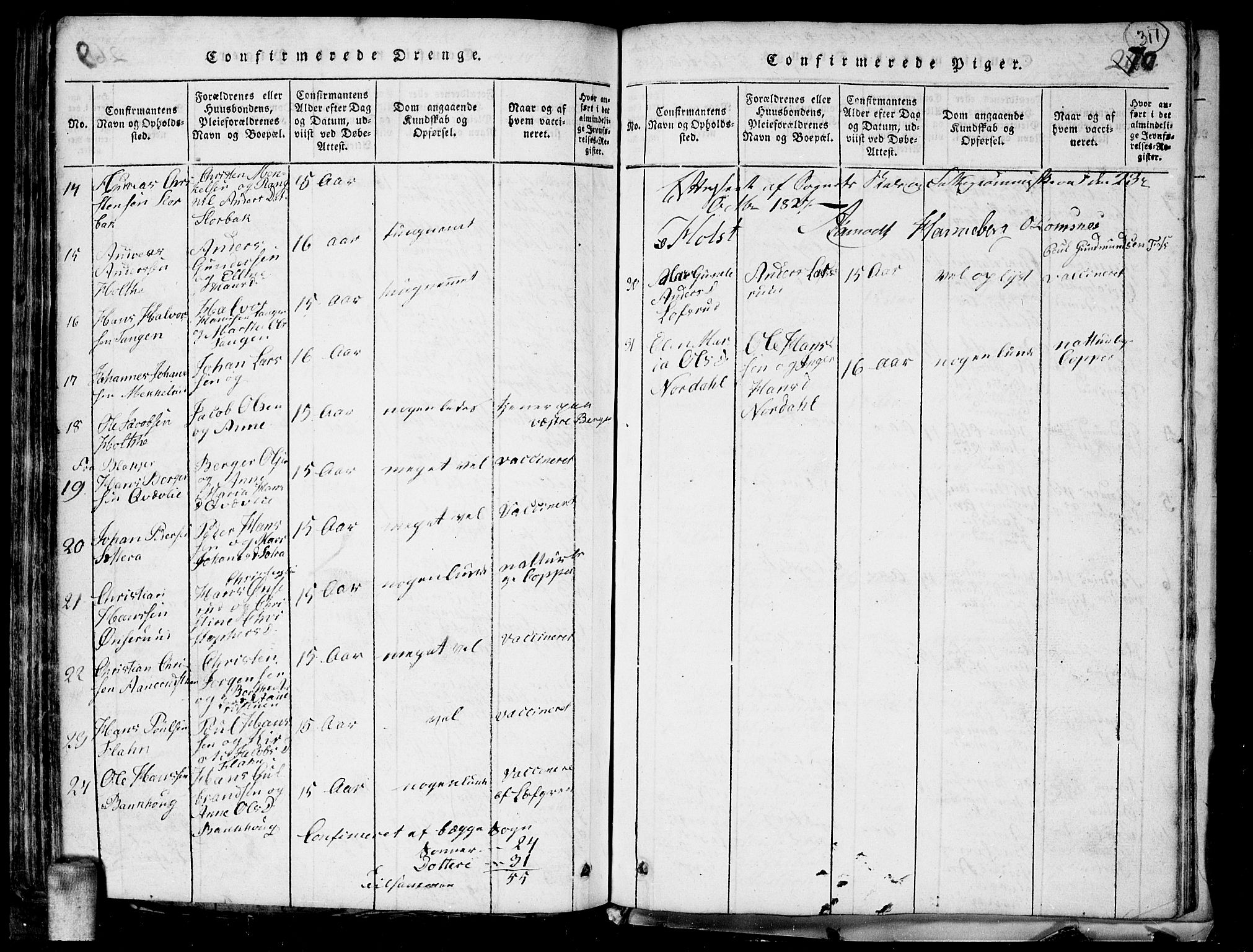 Aurskog prestekontor Kirkebøker, SAO/A-10304a/G/Ga/L0001: Parish register (copy) no. I 1, 1814-1829, p. 311
