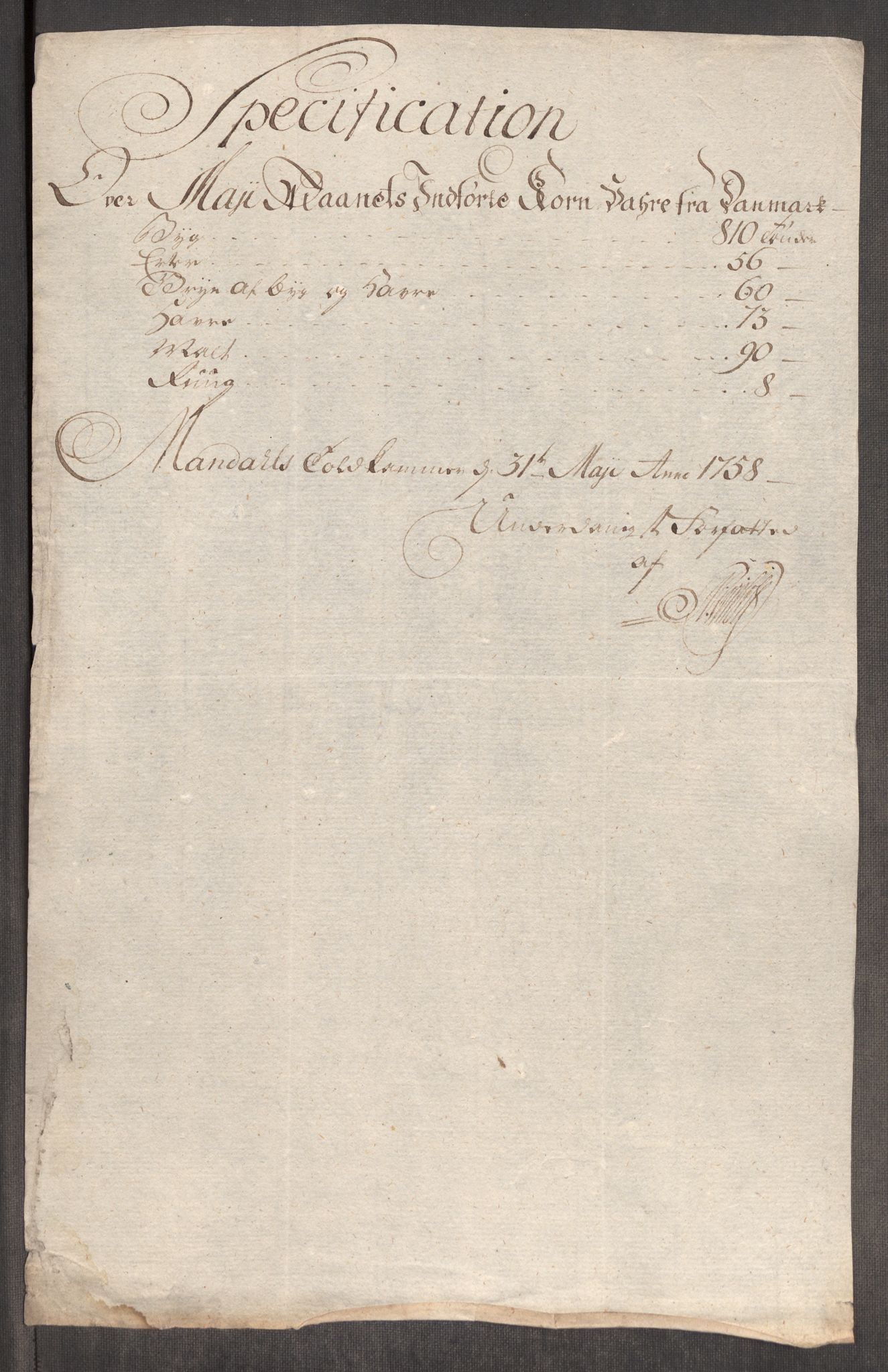 Rentekammeret inntil 1814, Realistisk ordnet avdeling, AV/RA-EA-4070/Oe/L0006: [Ø1]: Priskuranter, 1758-1760, p. 284