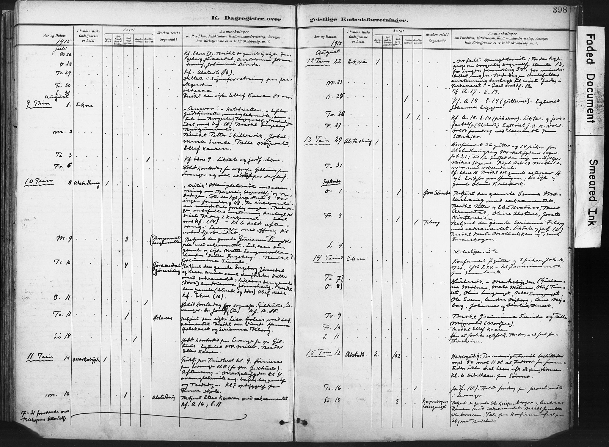 Ministerialprotokoller, klokkerbøker og fødselsregistre - Nord-Trøndelag, AV/SAT-A-1458/717/L0162: Parish register (official) no. 717A12, 1898-1923, p. 398