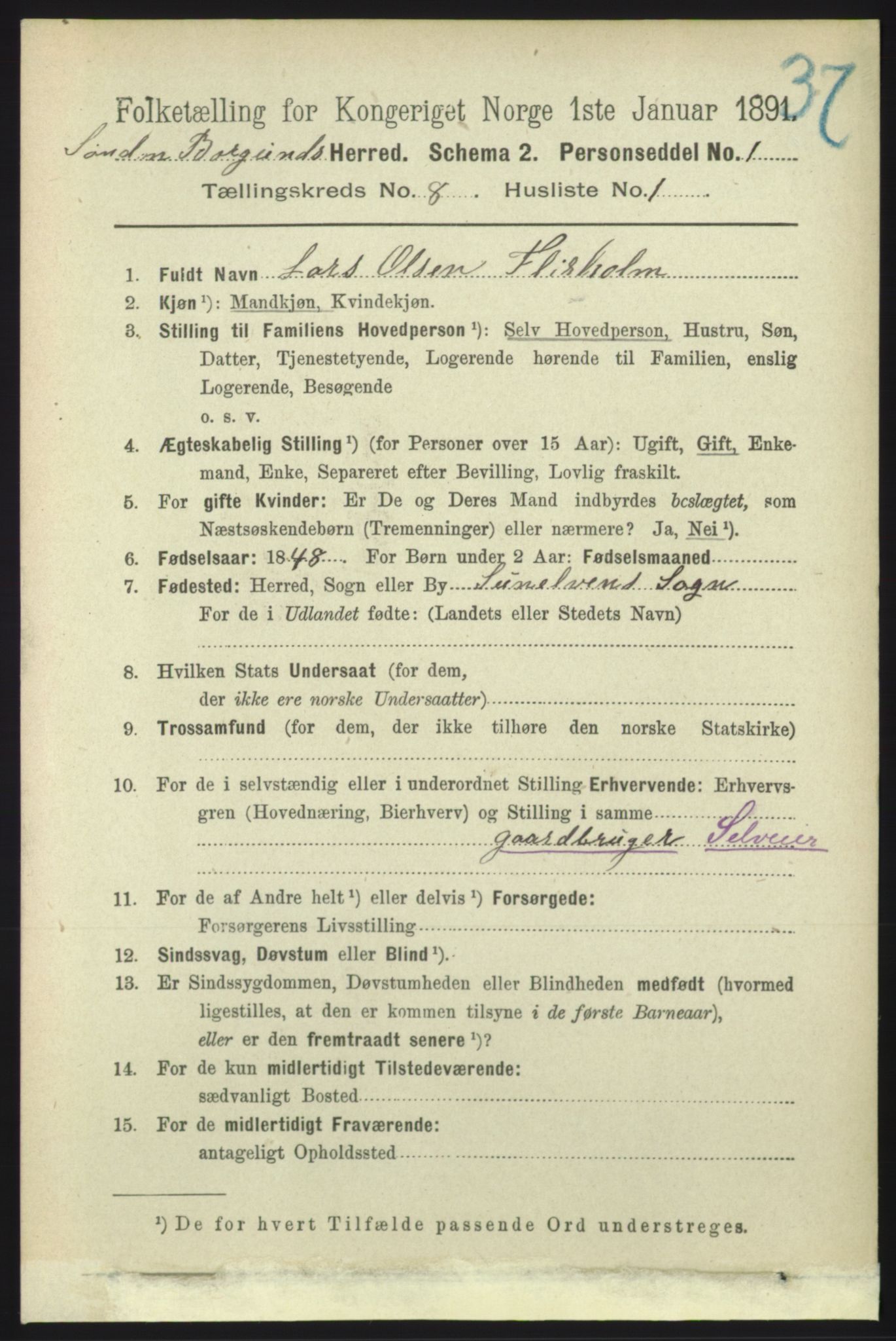 RA, 1891 census for 1531 Borgund, 1891, p. 2124